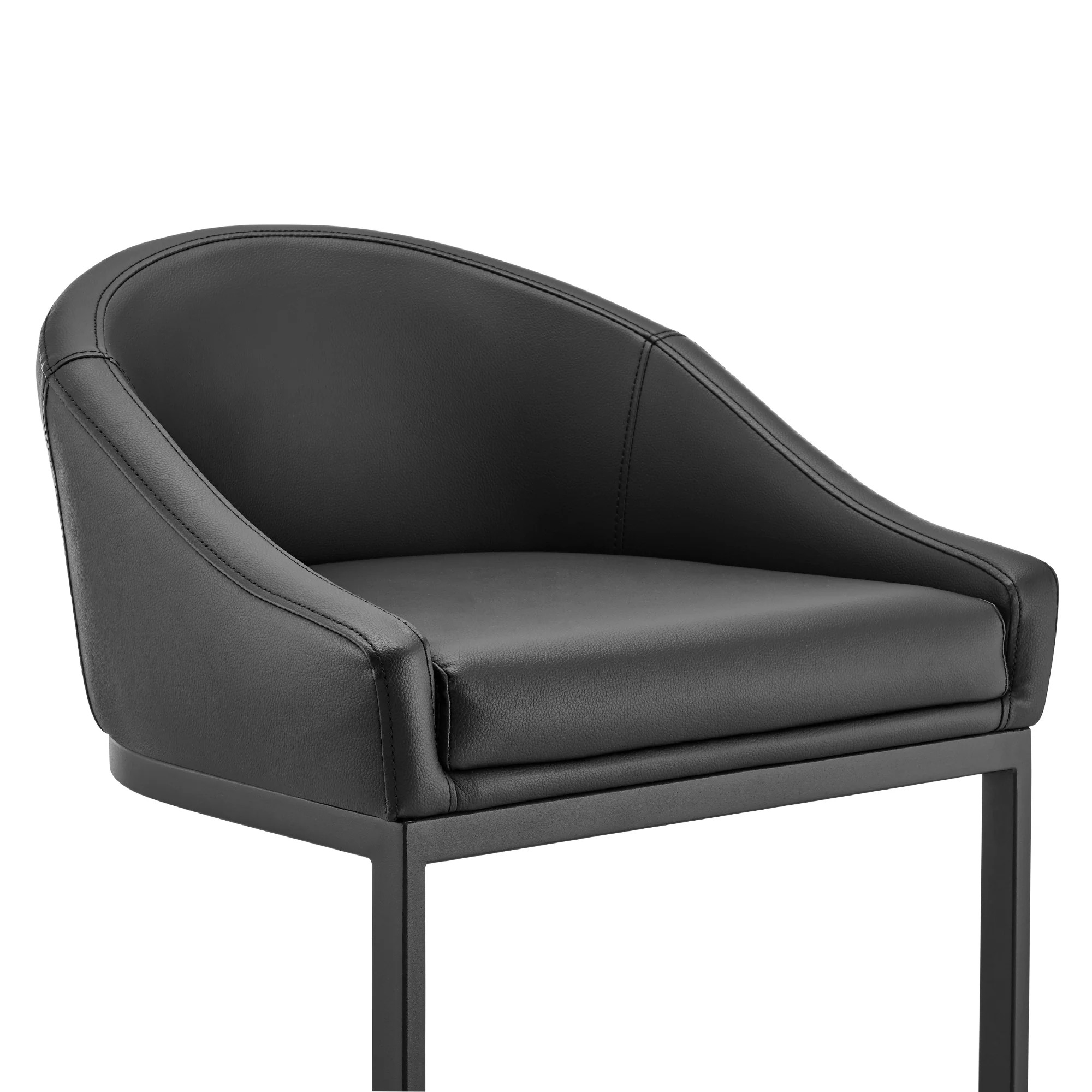 Atherik Bar Stool in Black Metal with Grey Faux Leather By Armen Living - Image 17