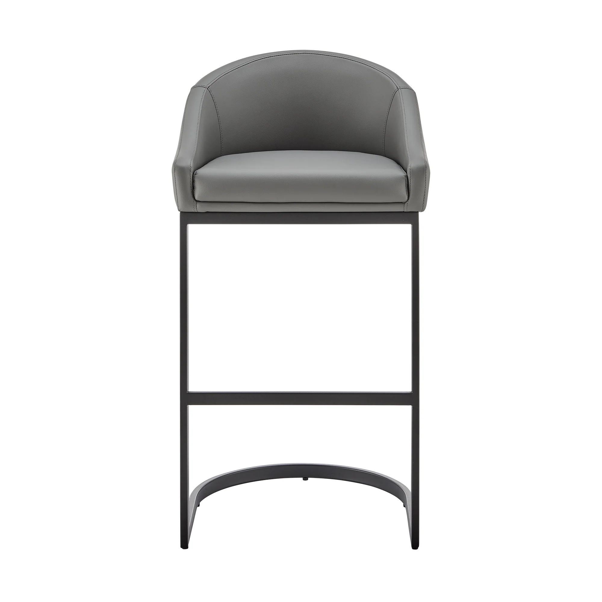 Atherik Bar Stool in Black Metal with Grey Faux Leather By Armen Living - Image 3