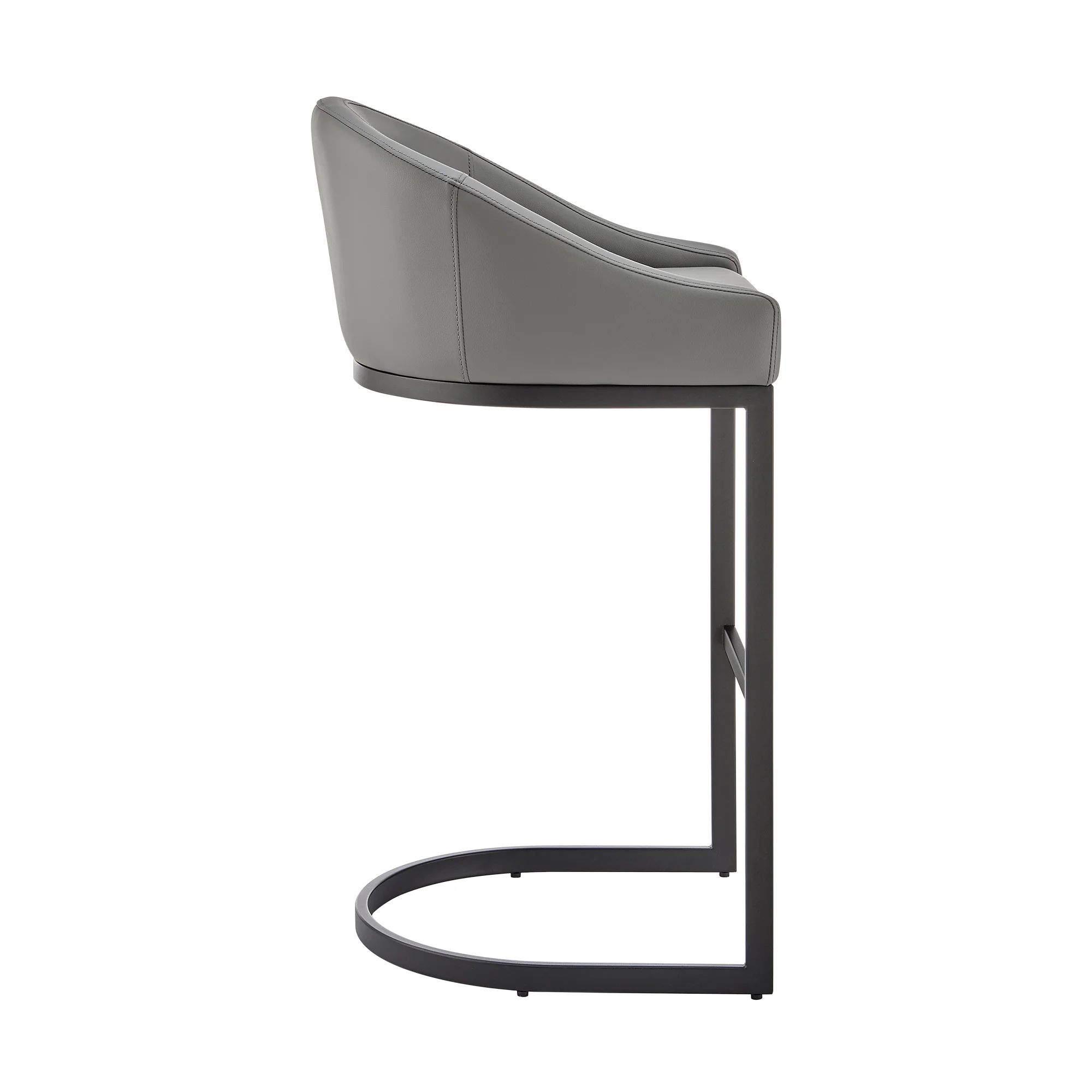 Atherik Bar Stool in Black Metal with Grey Faux Leather By Armen Living - Image 4