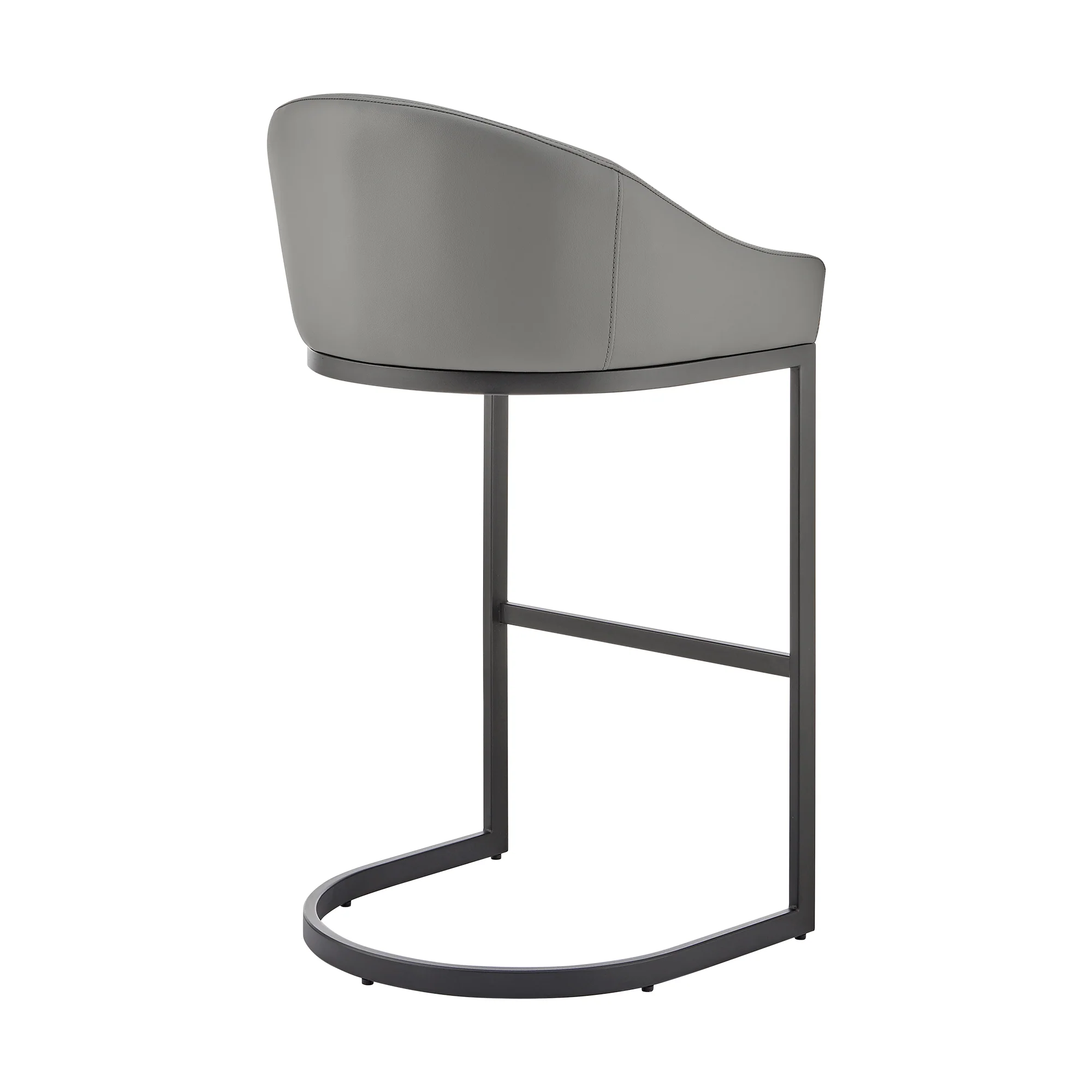 Atherik Bar Stool in Black Metal with Grey Faux Leather By Armen Living - Image 5