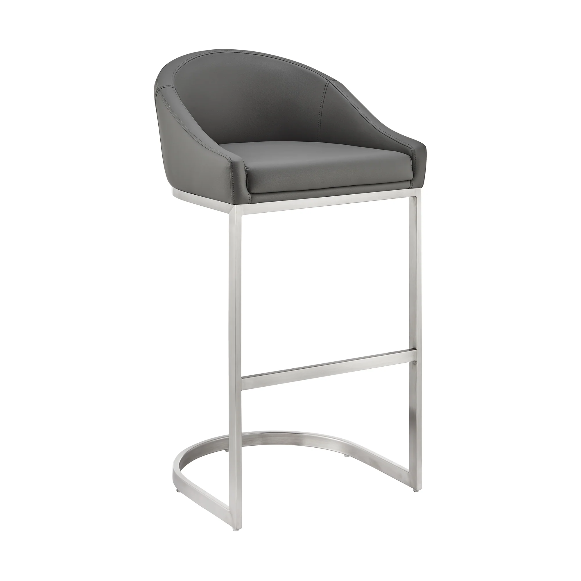 Atherik Bar Stool in Brushed Stainless Steel with White Faux Leather By Armen Living - Image 12