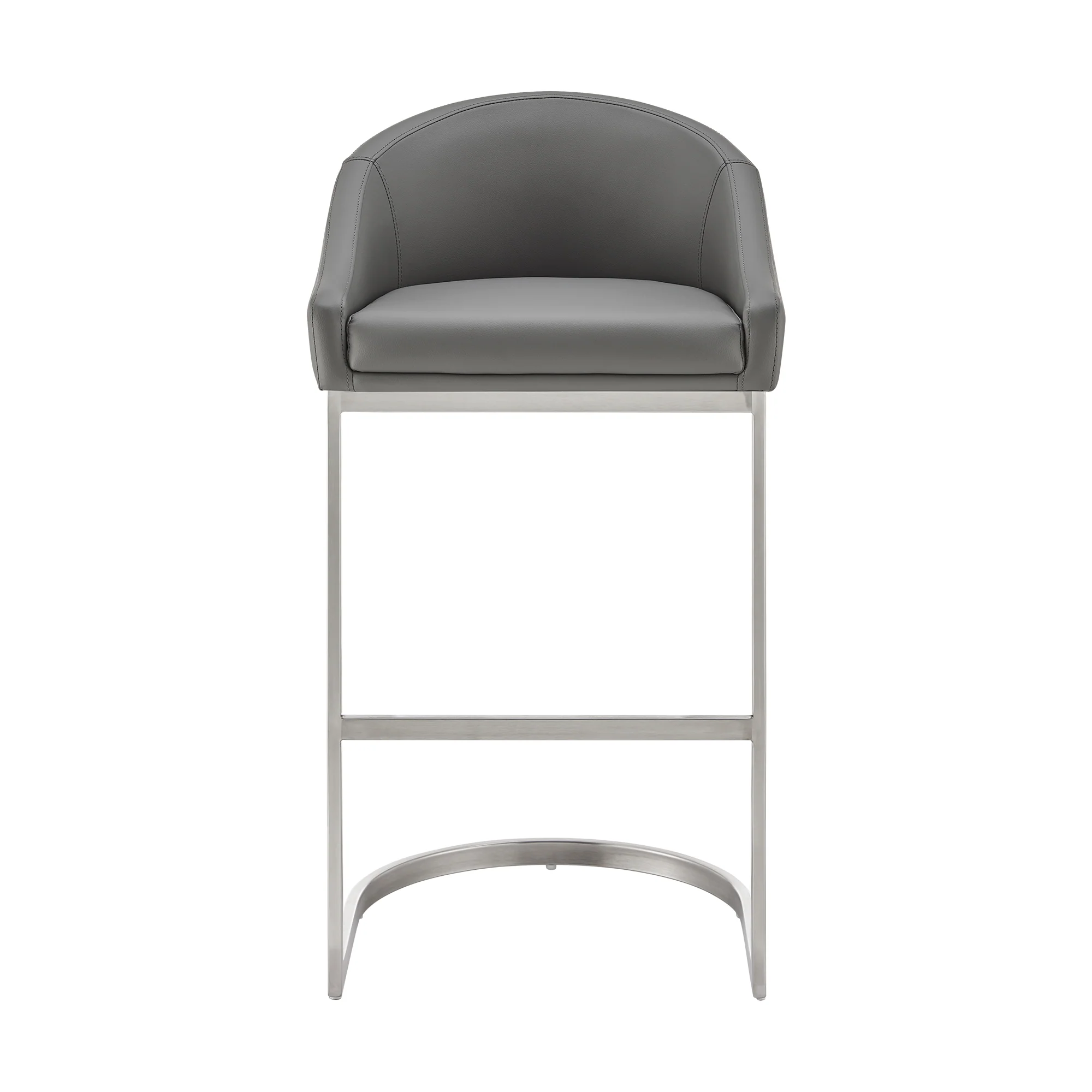 Atherik Bar Stool in Brushed Stainless Steel with White Faux Leather By Armen Living - Image 13