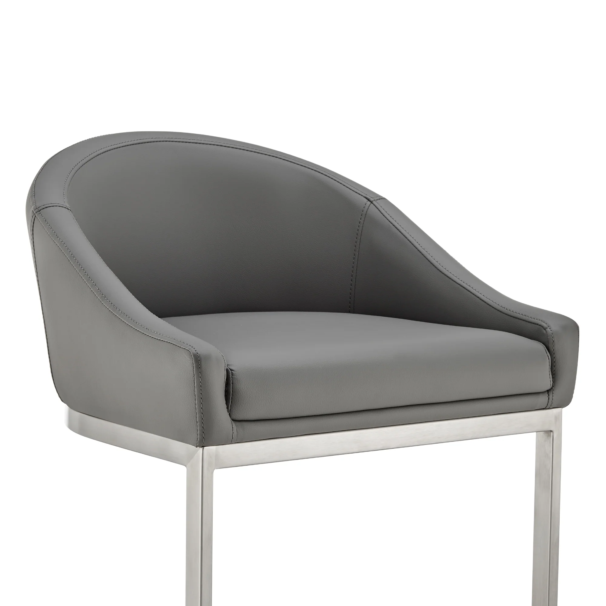 Atherik Bar Stool in Brushed Stainless Steel with White Faux Leather By Armen Living - Image 17