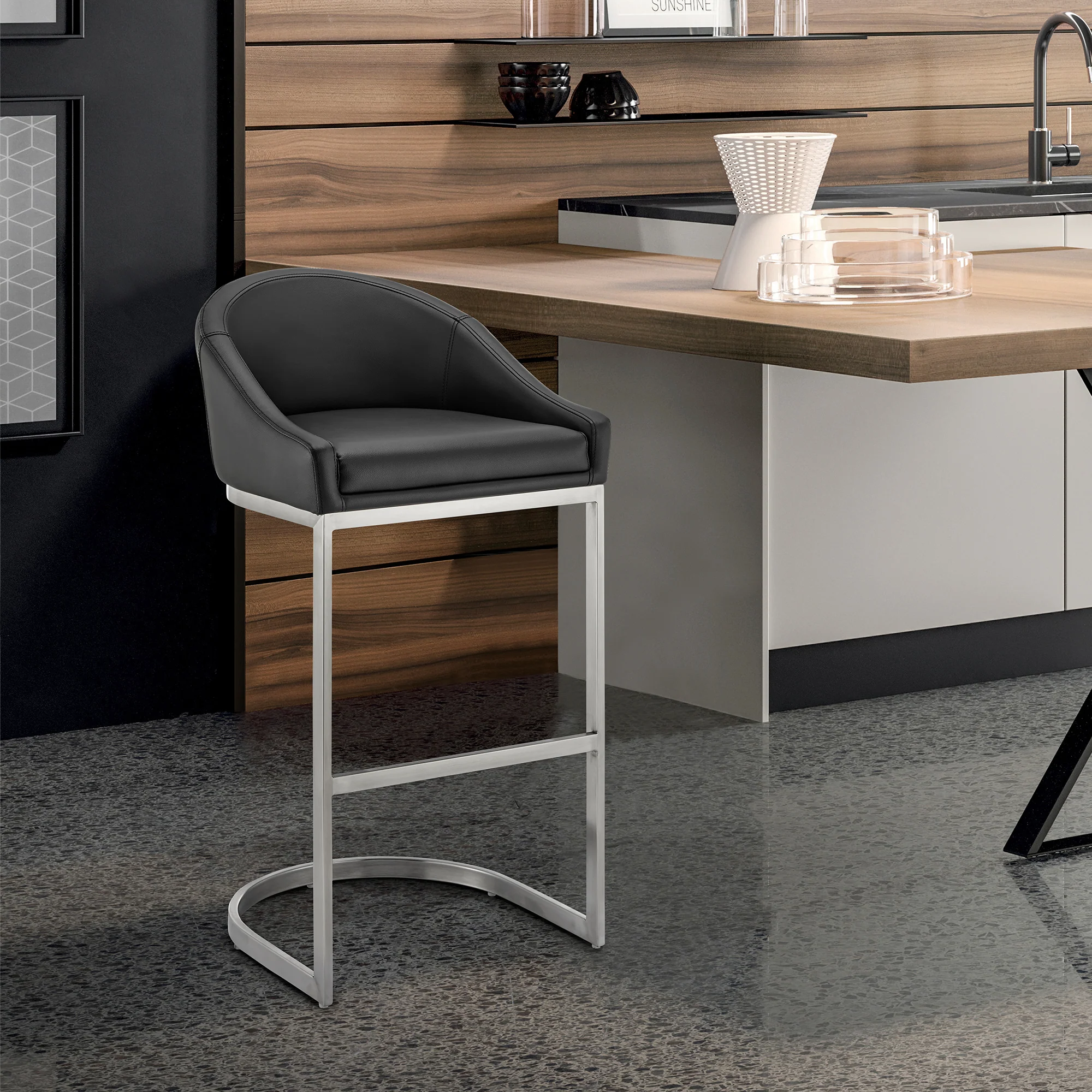 Atherik Bar Stool in Brushed Stainless Steel with White Faux Leather By Armen Living - Image 21