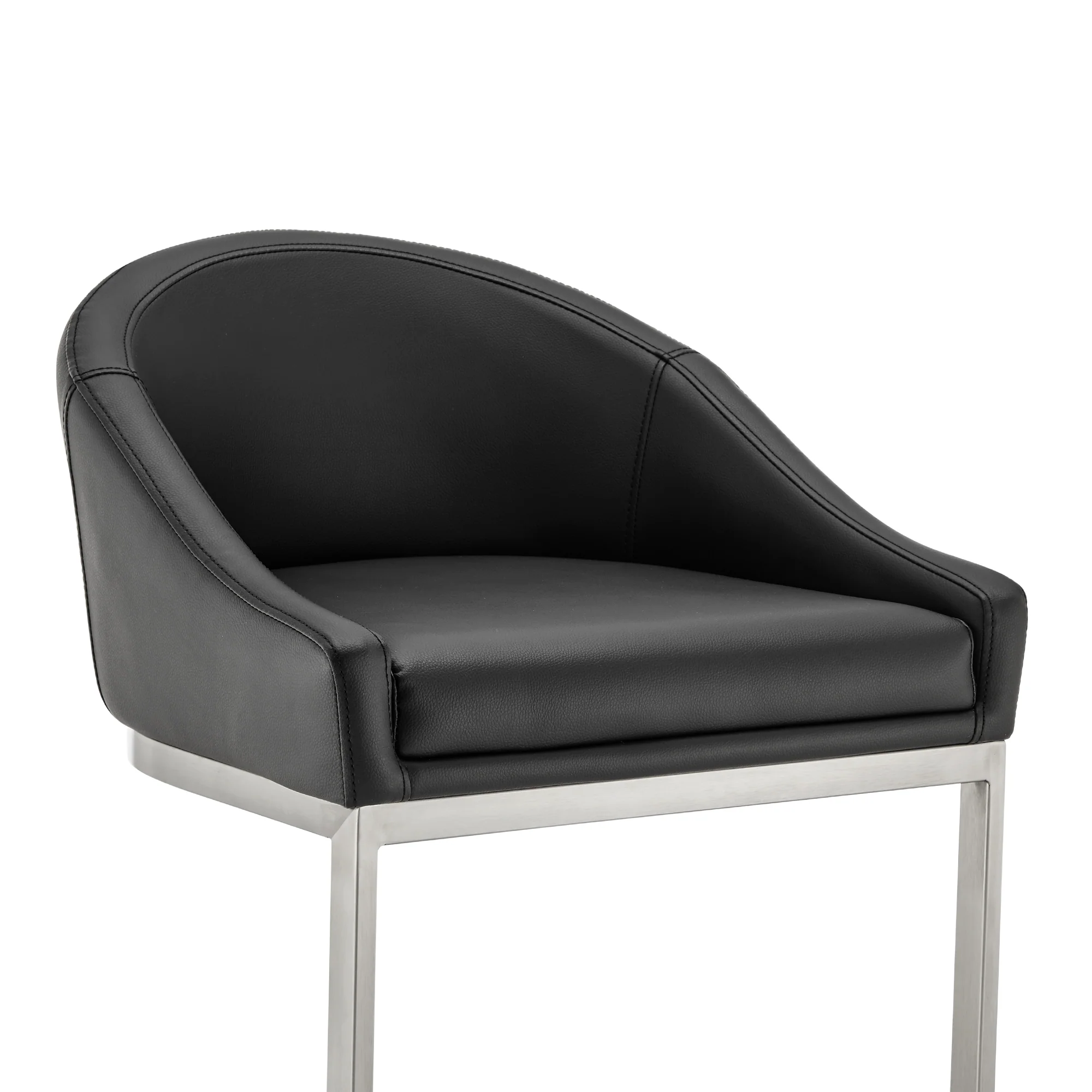 Atherik Bar Stool in Brushed Stainless Steel with White Faux Leather By Armen Living - Image 27
