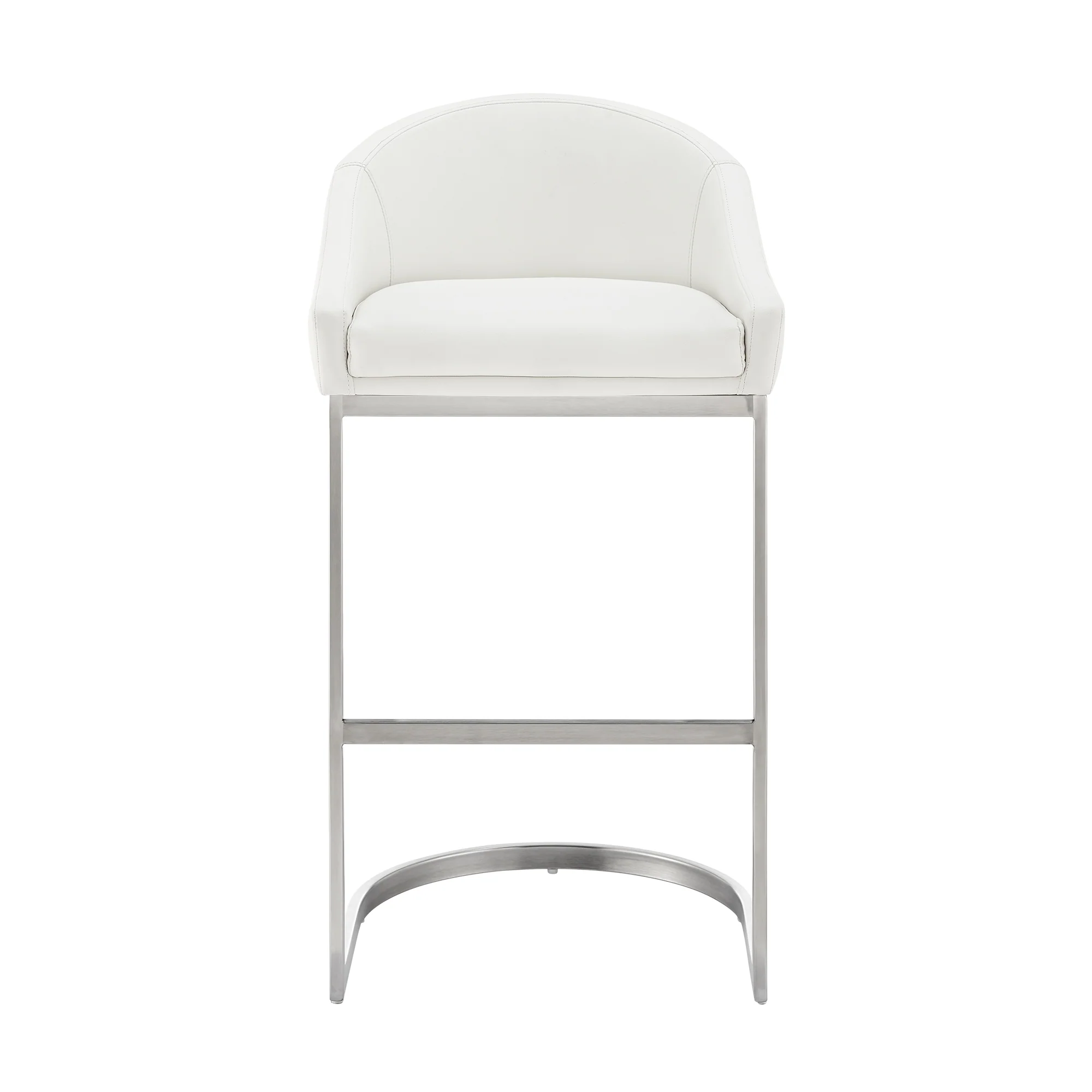 Atherik Bar Stool in Brushed Stainless Steel with White Faux Leather By Armen Living - Image 3