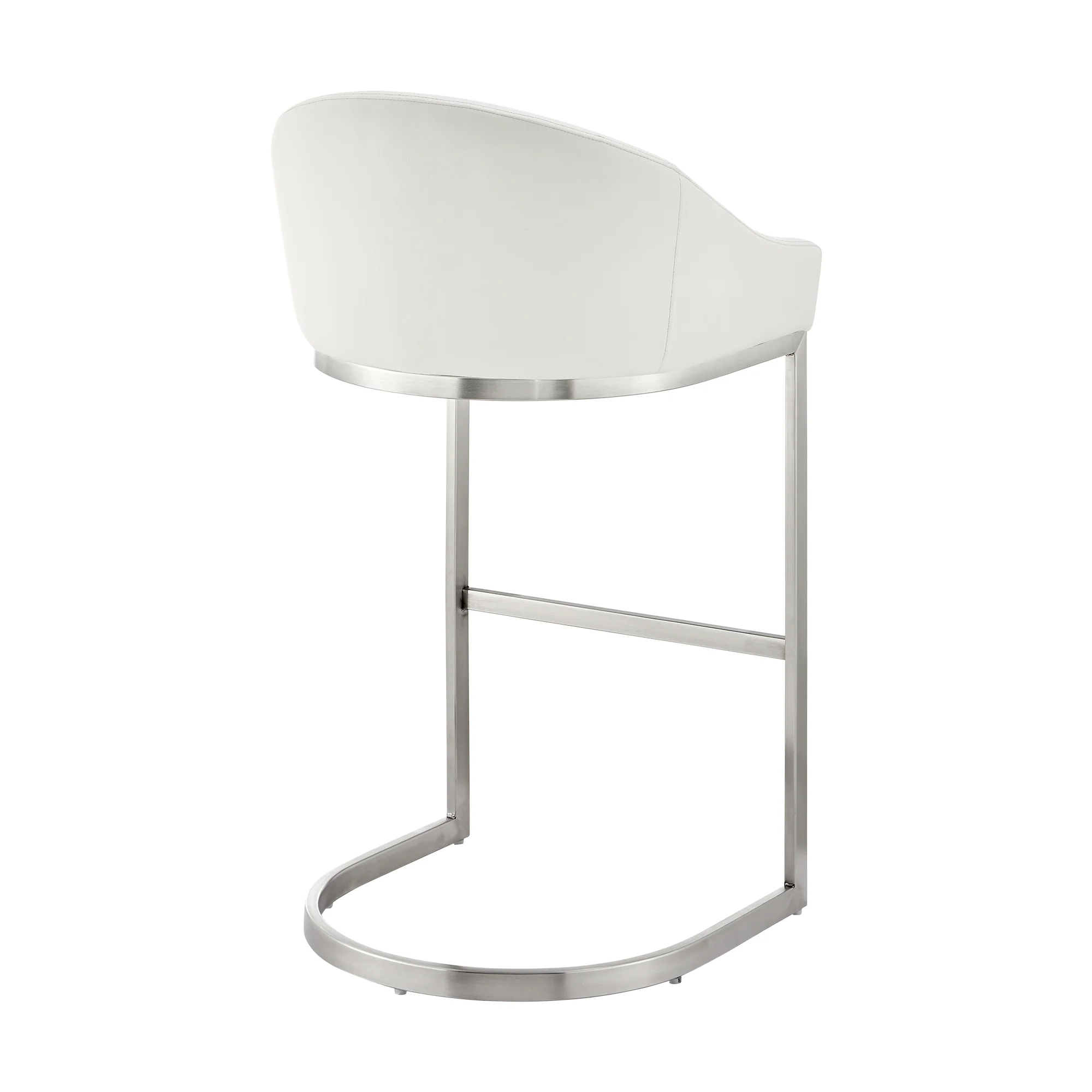 Atherik Bar Stool in Brushed Stainless Steel with White Faux Leather By Armen Living - Image 5