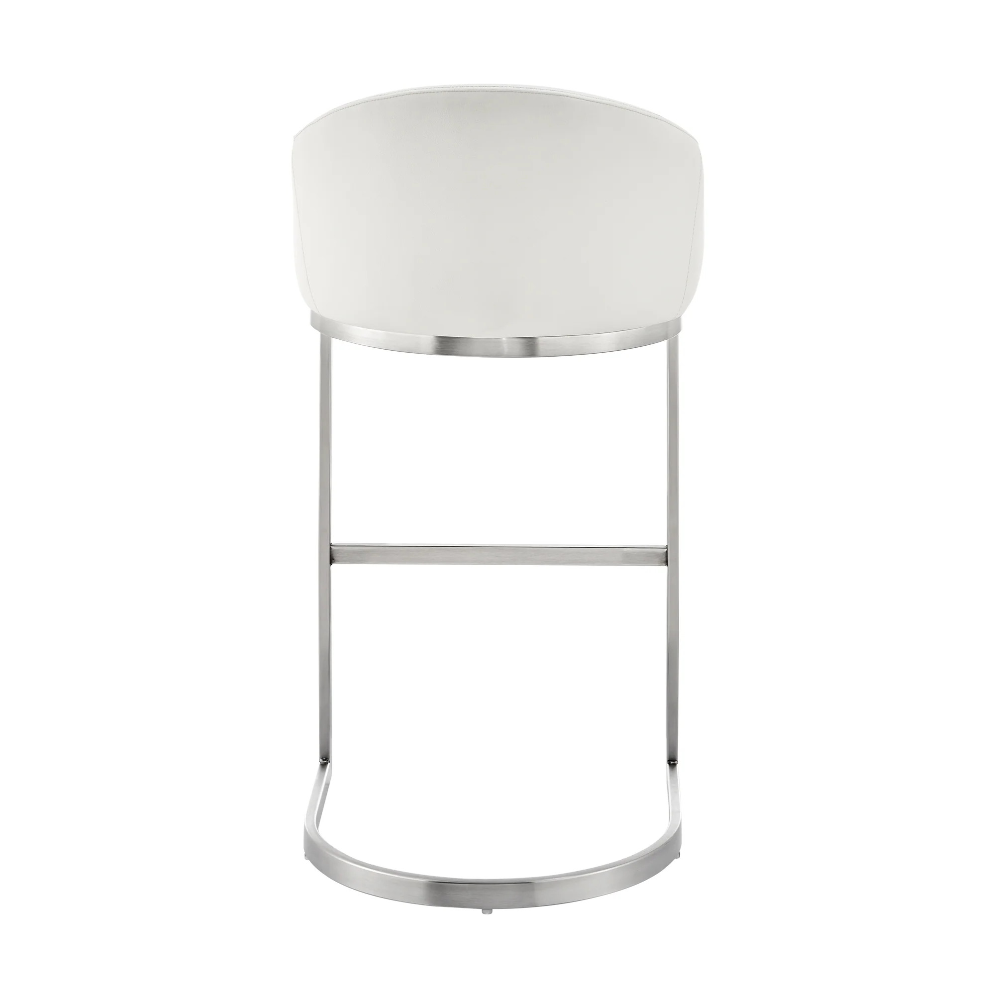 Atherik Bar Stool in Brushed Stainless Steel with White Faux Leather By Armen Living - Image 6