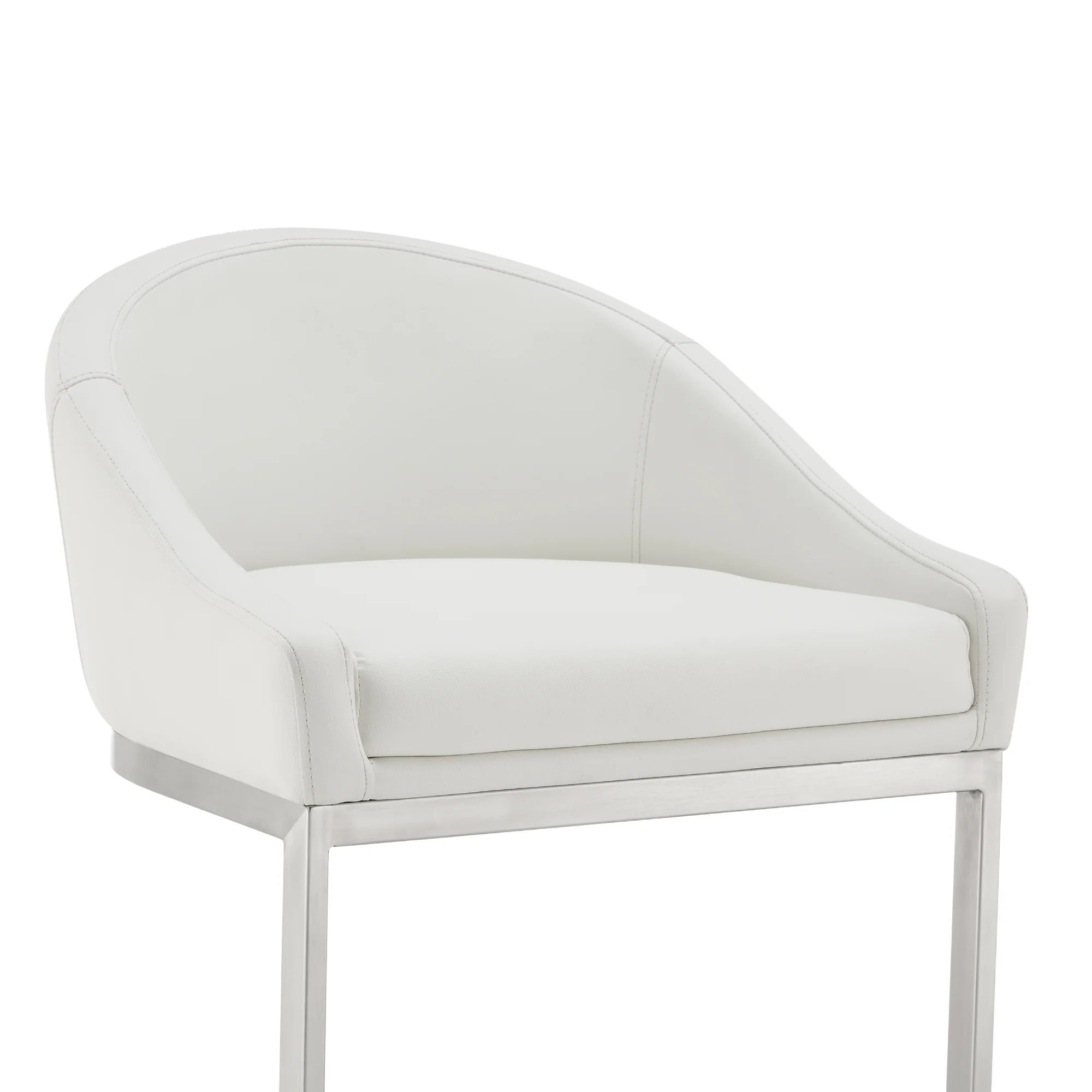 Atherik Bar Stool in Brushed Stainless Steel with White Faux Leather By Armen Living - Image 7