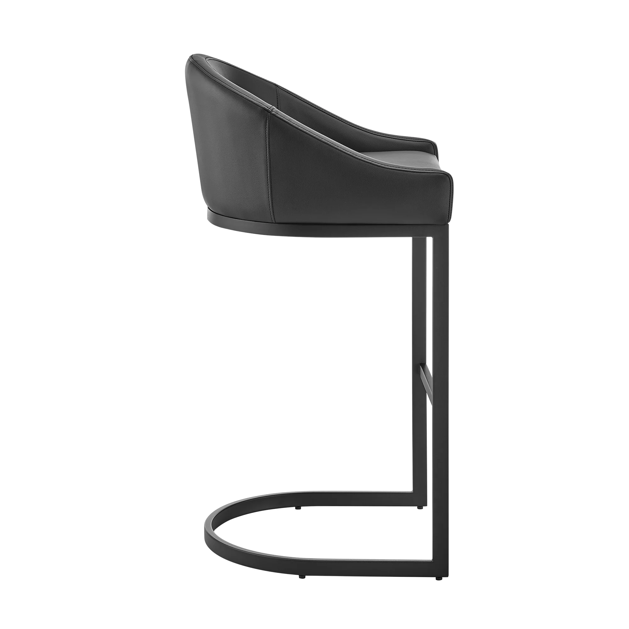 Atherik Counter Stool in Black Metal with Grey Faux Leather By Armen Living - Image 14