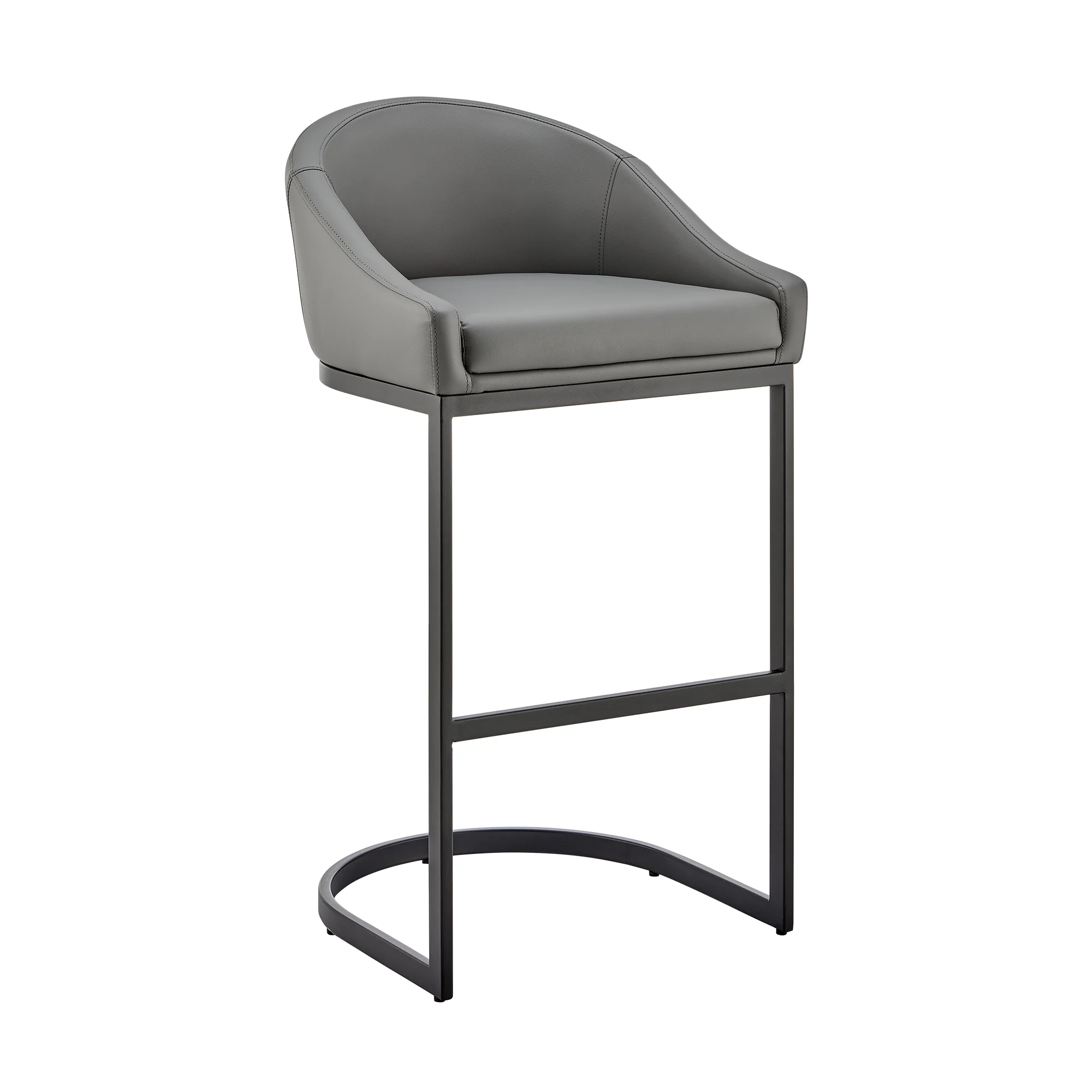 Atherik Counter Stool in Black Metal with Grey Faux Leather By Armen Living - Image 2