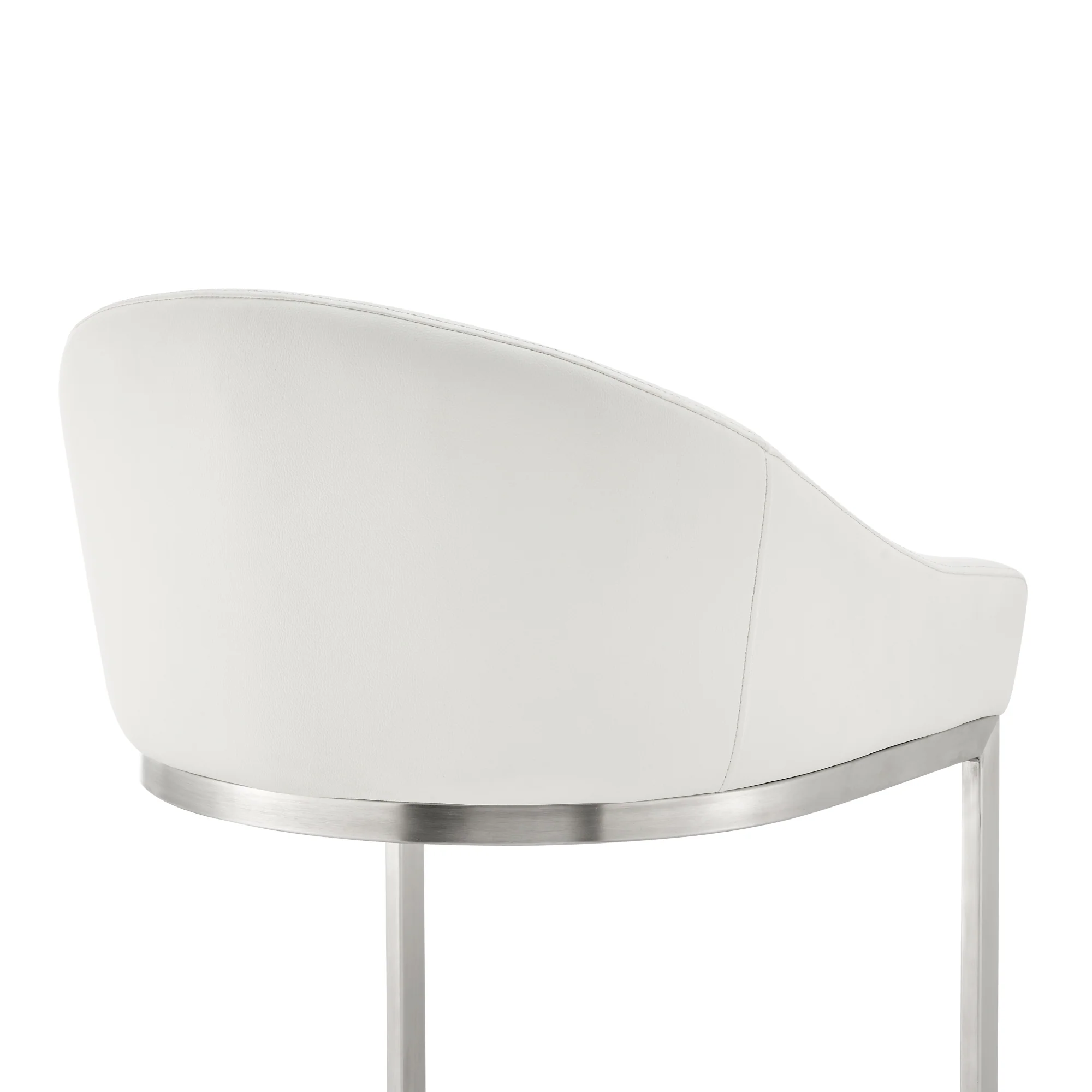 Atherik Counter Stool in Brushed Stainless Steel with White Faux Leather By Armen Living - Image 10
