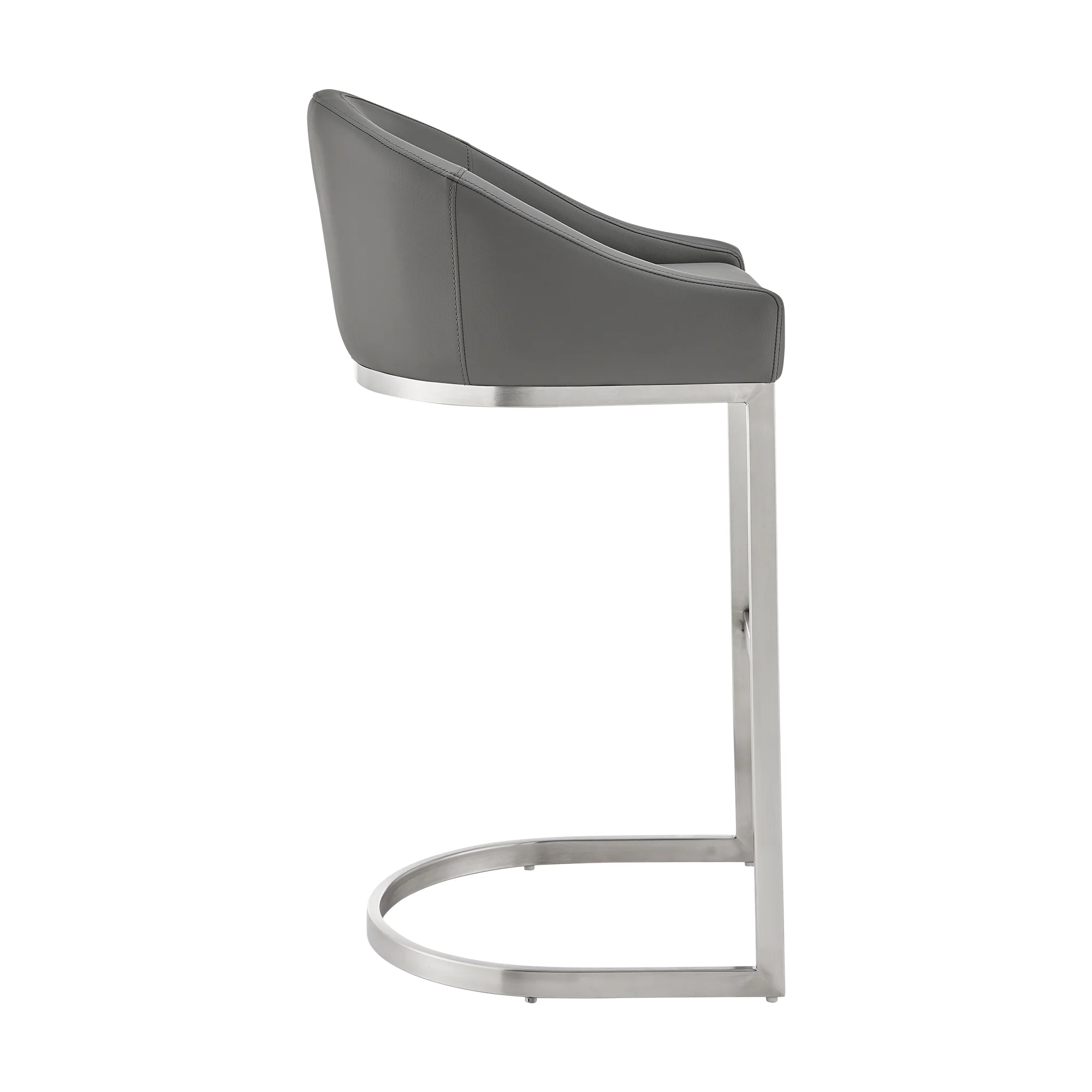 Atherik Counter Stool in Brushed Stainless Steel with White Faux Leather By Armen Living - Image 14