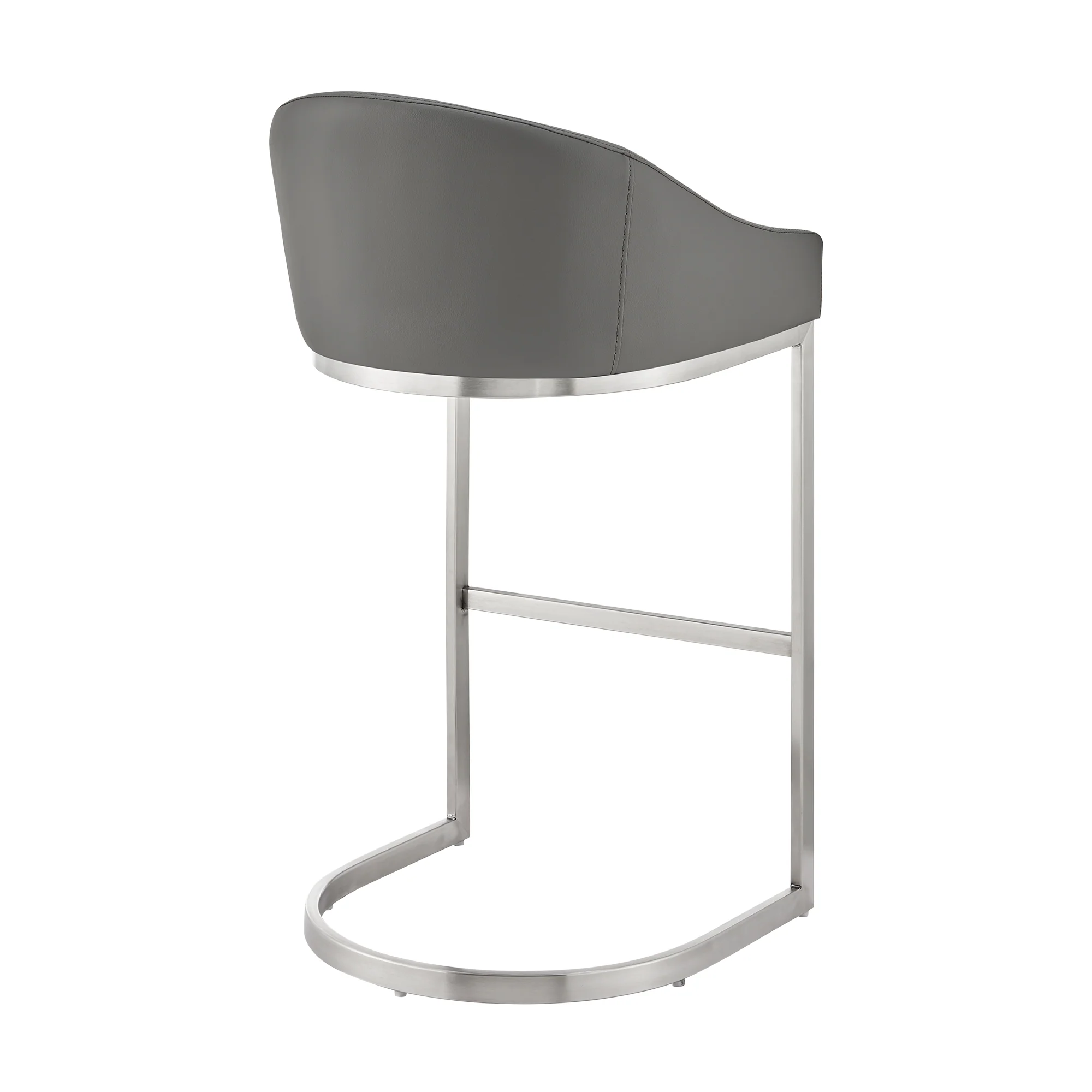 Atherik Counter Stool in Brushed Stainless Steel with White Faux Leather By Armen Living - Image 15