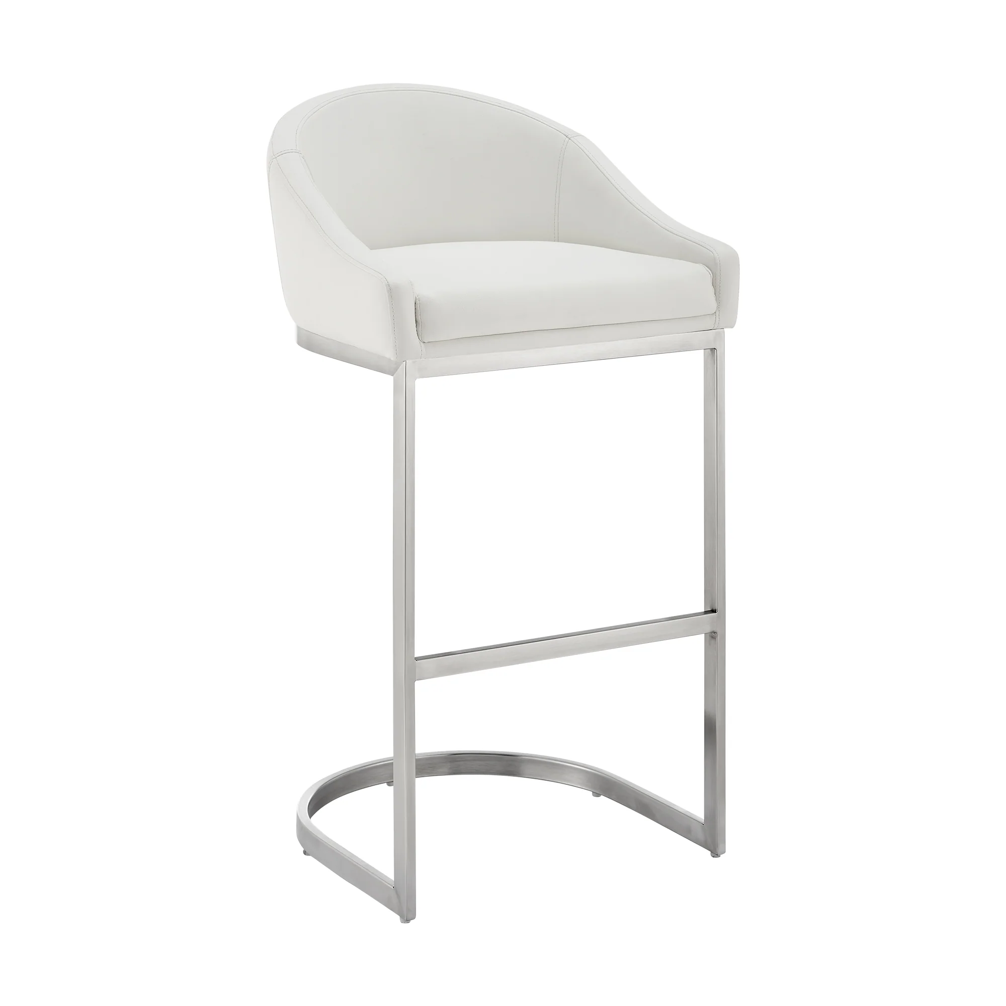 Atherik Counter Stool in Brushed Stainless Steel with White Faux Leather By Armen Living - Image 2