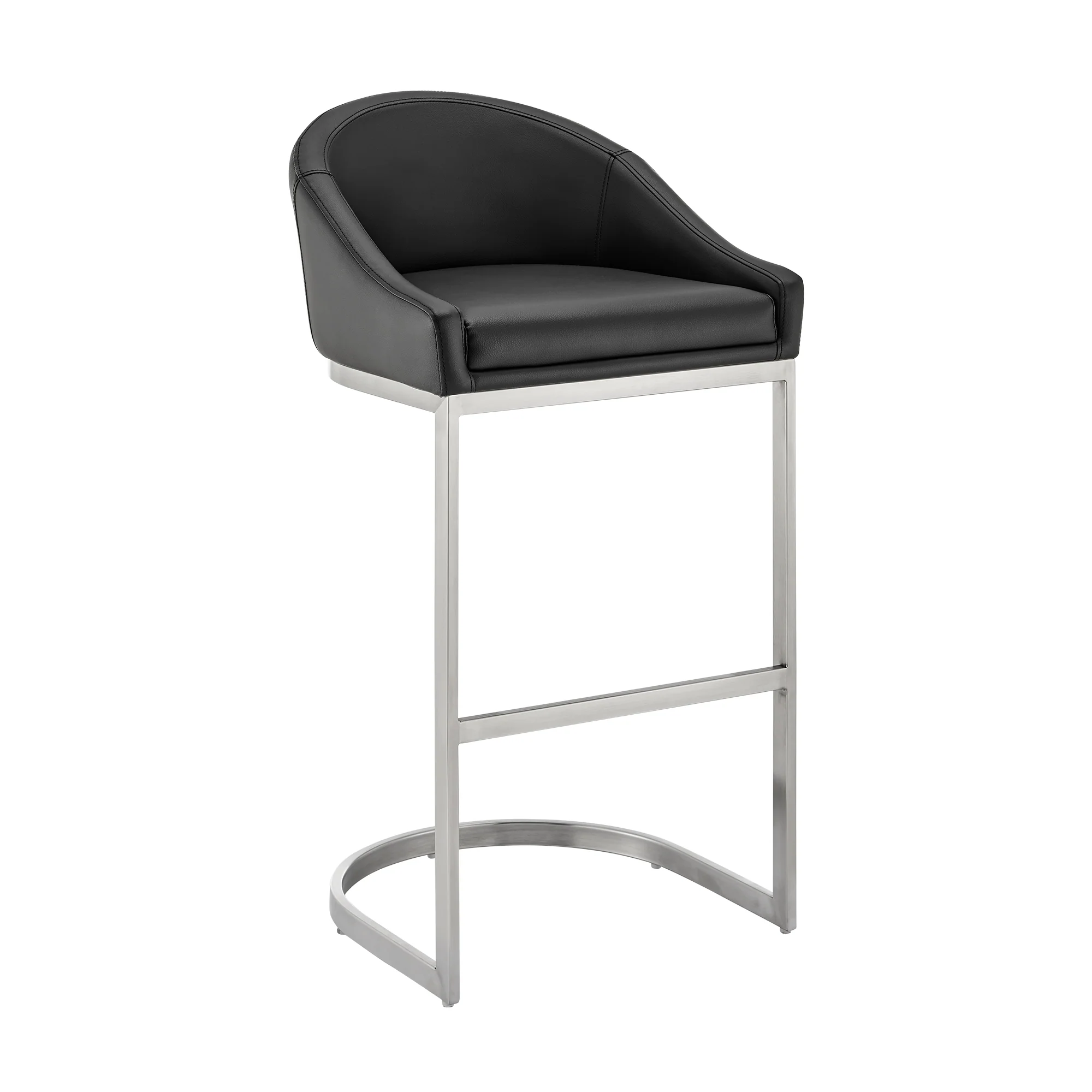 Atherik Counter Stool in Brushed Stainless Steel with White Faux Leather By Armen Living - Image 22
