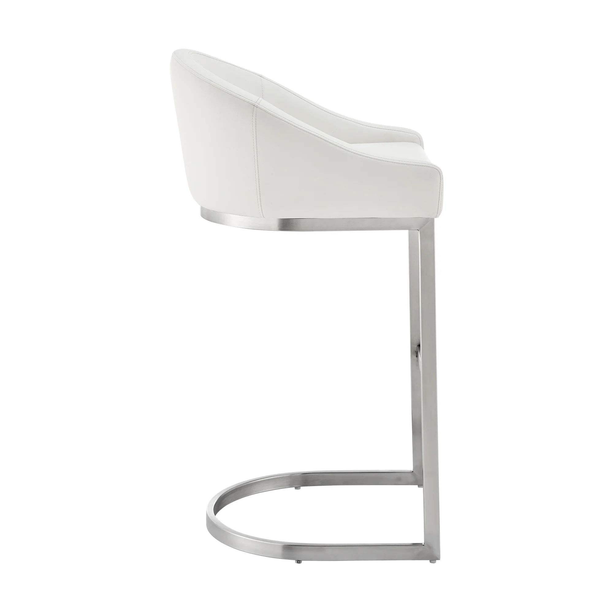 Atherik Counter Stool in Brushed Stainless Steel with White Faux Leather By Armen Living - Image 4