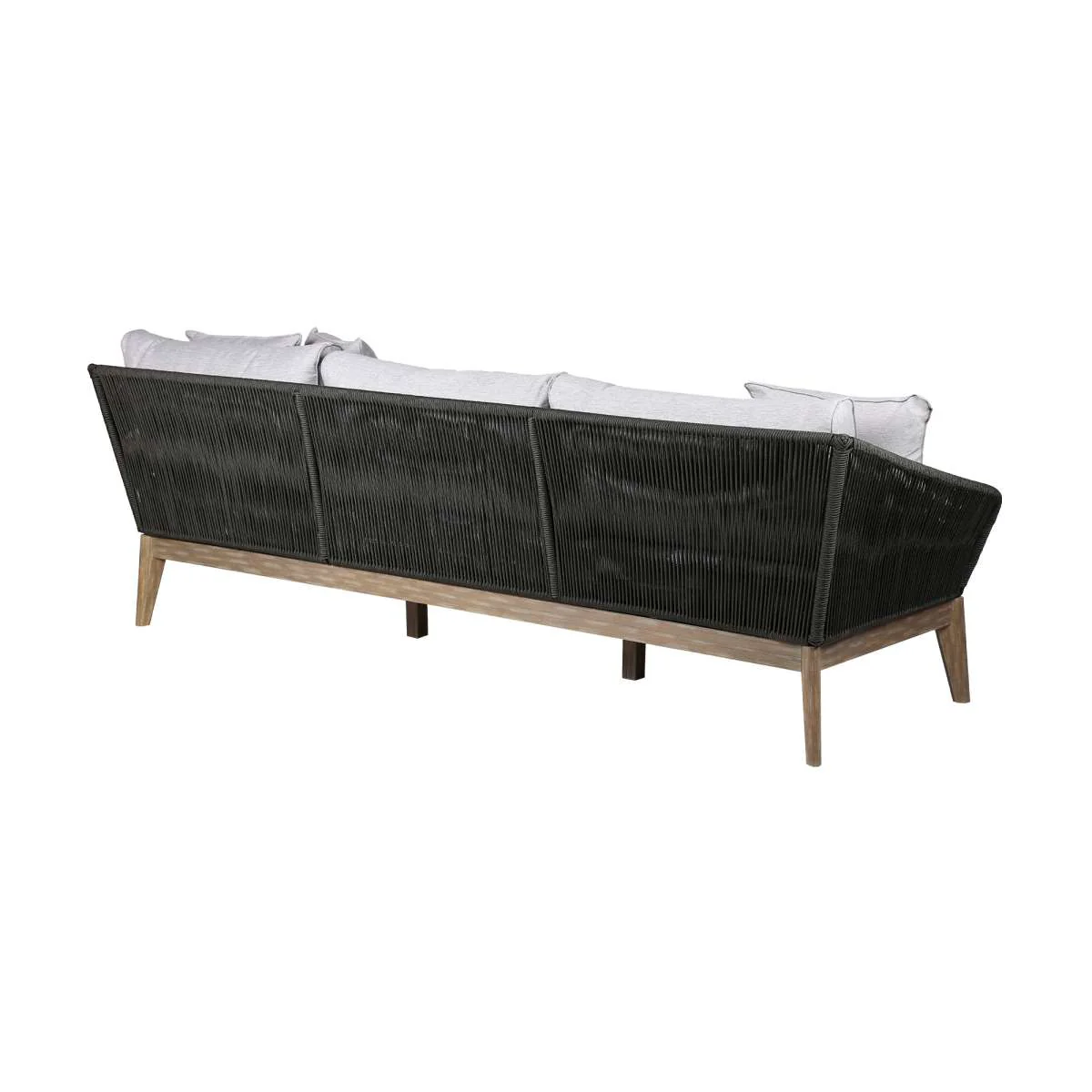 Athos Indoor Outdoor 3 Seater Sofa in Dark Eucalyptus Wood with Latte Rope and Grey Cushions By Armen Living - Image 10