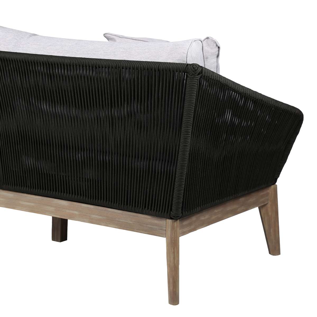 Athos Indoor Outdoor 3 Seater Sofa in Dark Eucalyptus Wood with Latte Rope and Grey Cushions By Armen Living - Image 12