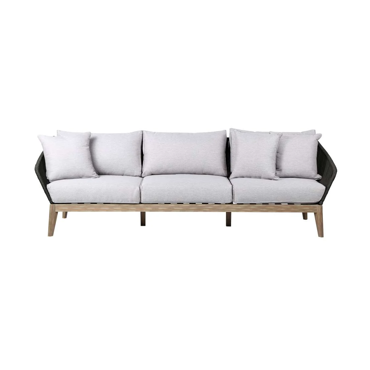 Athos Indoor Outdoor 3 Seater Sofa in Dark Eucalyptus Wood with Latte Rope and Grey Cushions By Armen Living - Image 14