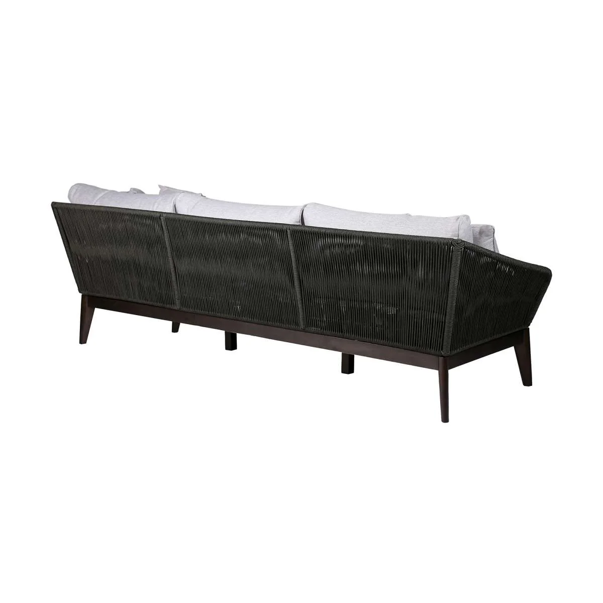 Athos Indoor Outdoor 3 Seater Sofa in Dark Eucalyptus Wood with Latte Rope and Grey Cushions By Armen Living - Image 3