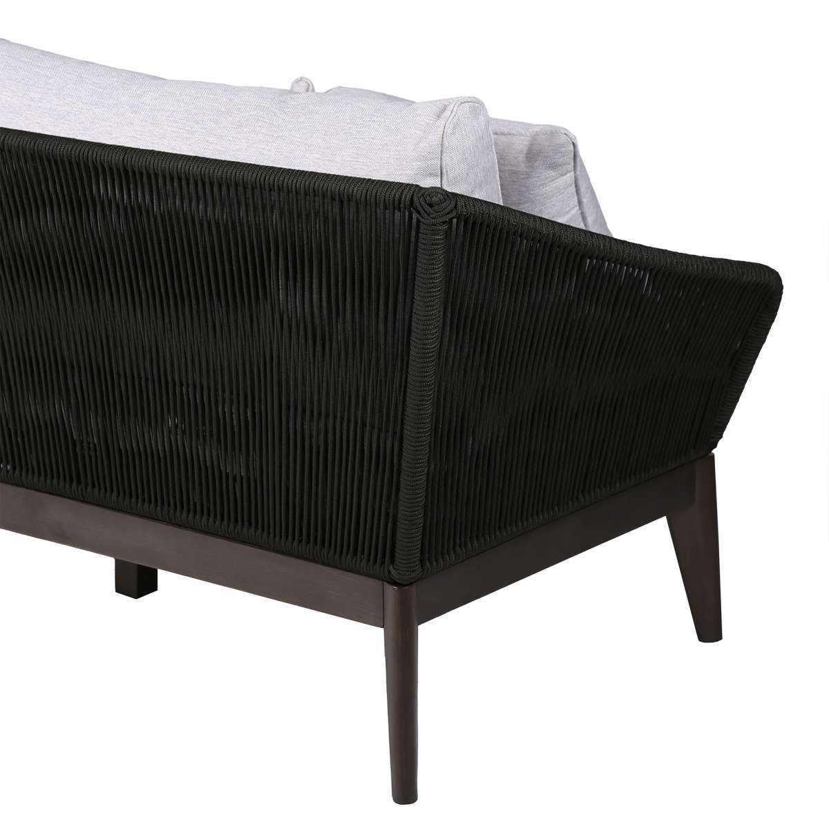 Athos Indoor Outdoor 3 Seater Sofa in Dark Eucalyptus Wood with Latte Rope and Grey Cushions By Armen Living - Image 5