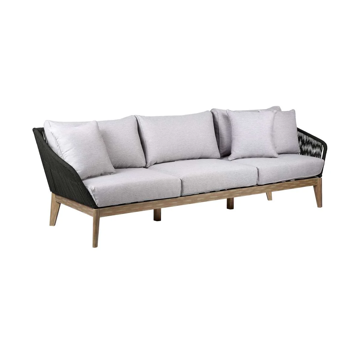 Athos Indoor Outdoor 3 Seater Sofa in Dark Eucalyptus Wood with Latte Rope and Grey Cushions By Armen Living - Image 9