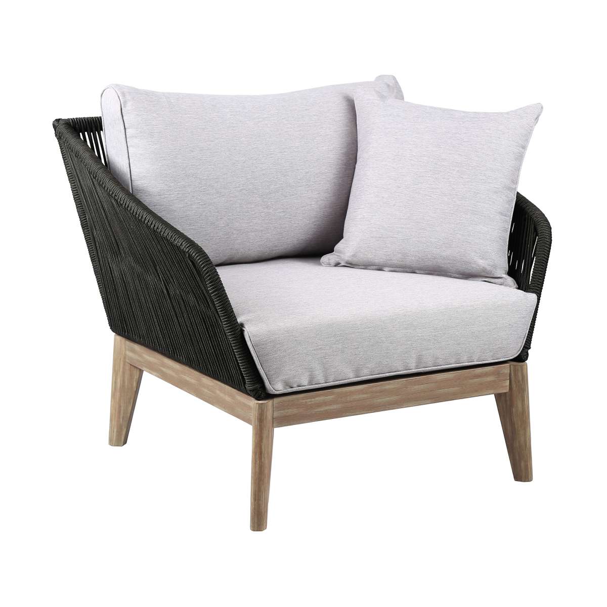 Athos Indoor Outdoor Club Chair in Dark Eucalyptus Wood with Latte Rope and Grey Cushions By Armen Living - Image 10