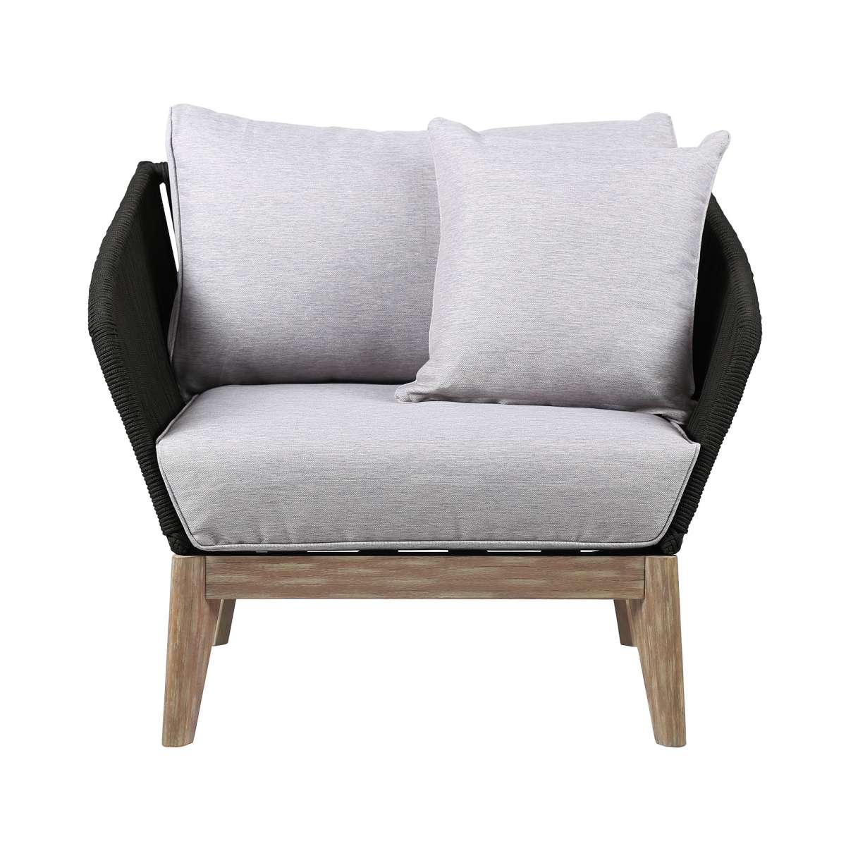 Athos Indoor Outdoor Club Chair in Dark Eucalyptus Wood with Latte Rope and Grey Cushions By Armen Living - Image 11
