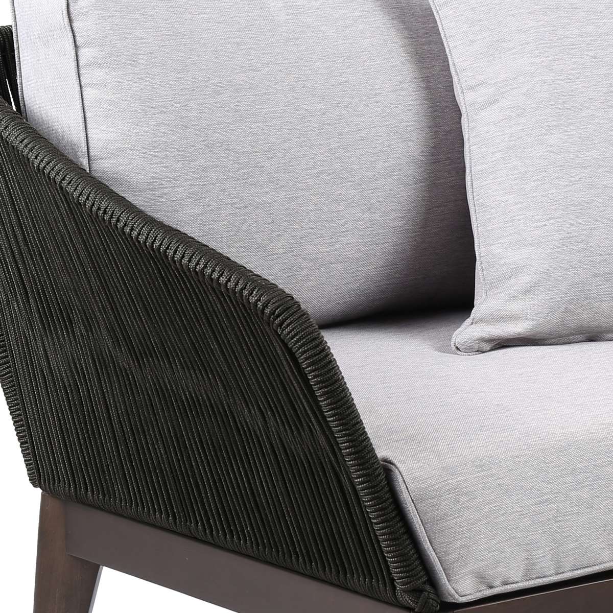 Athos Indoor Outdoor Club Chair in Dark Eucalyptus Wood with Latte Rope and Grey Cushions By Armen Living - Image 3
