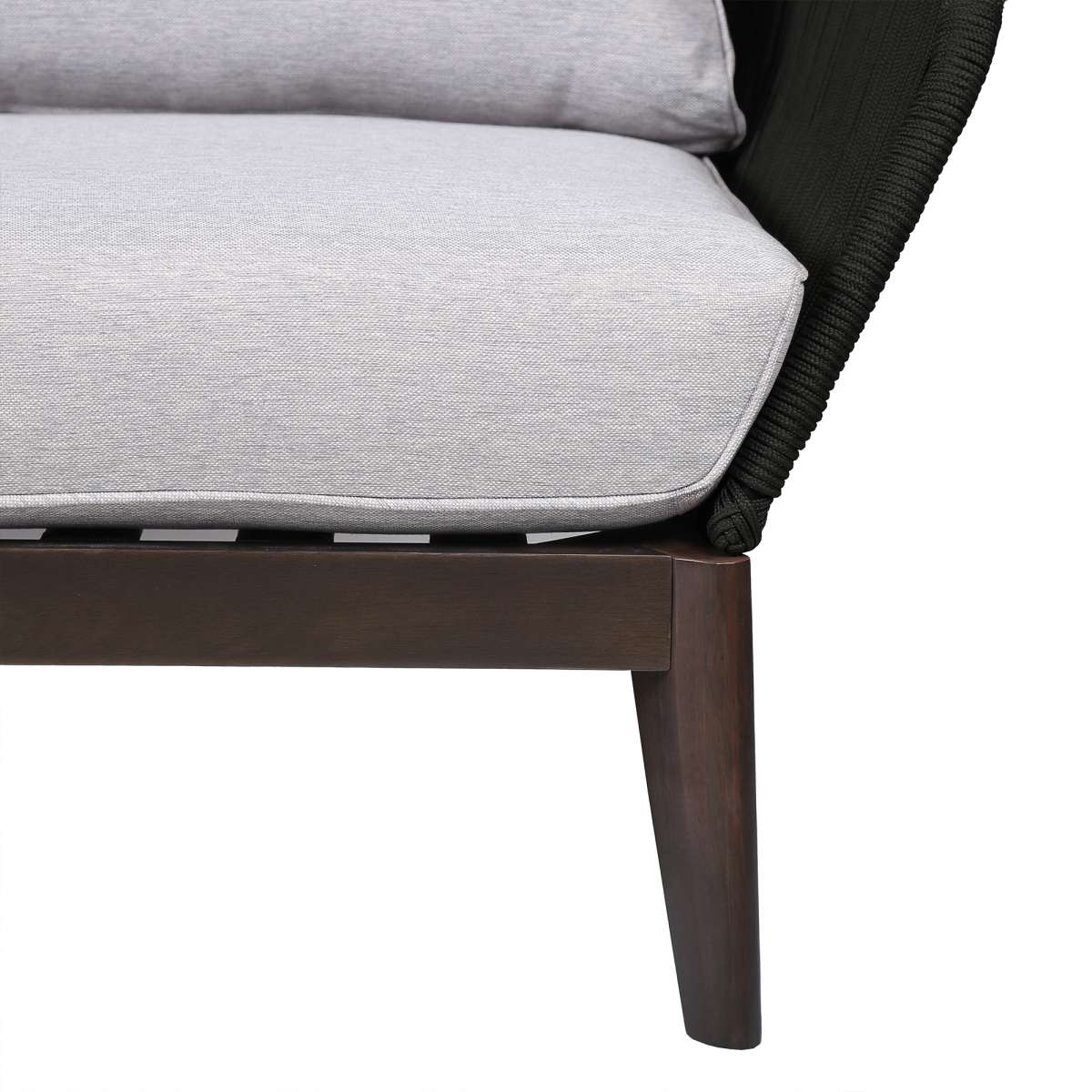Athos Indoor Outdoor Club Chair in Dark Eucalyptus Wood with Latte Rope and Grey Cushions By Armen Living - Image 6