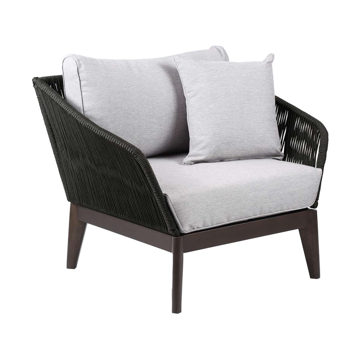 Athos Indoor Outdoor Club Chair in Dark Eucalyptus Wood with Latte Rope and Grey Cushions By Armen Living - Image 7