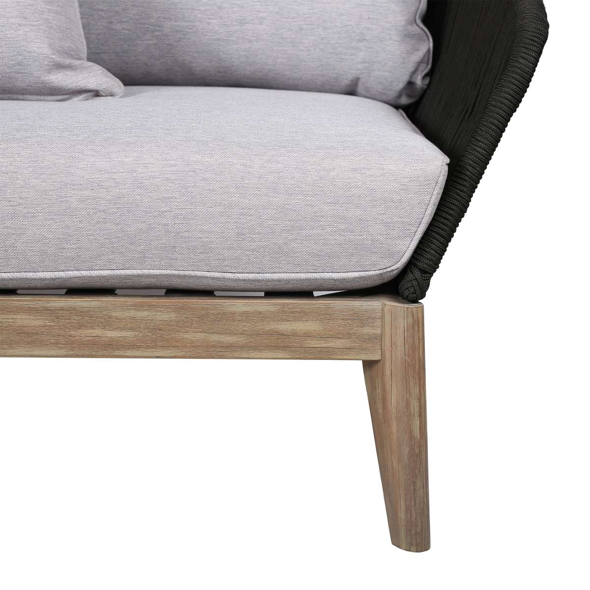 Athos Indoor Outdoor Club Chair in Dark Eucalyptus Wood with Latte Rope and Grey Cushions By Armen Living - Image 9