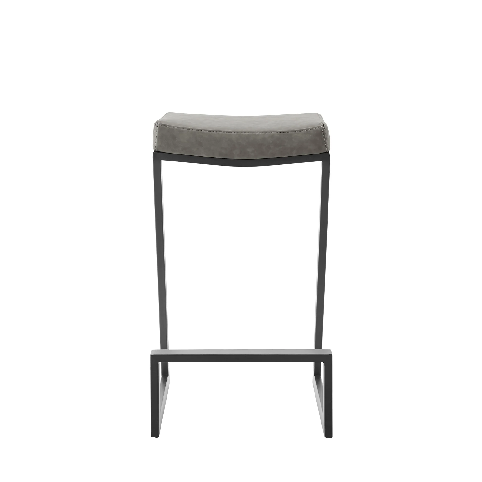 Atlantis 26" Backless Counter Stool with Matte Black Iron and Vintage Gray Faux Leather By Armen Living - Image 3