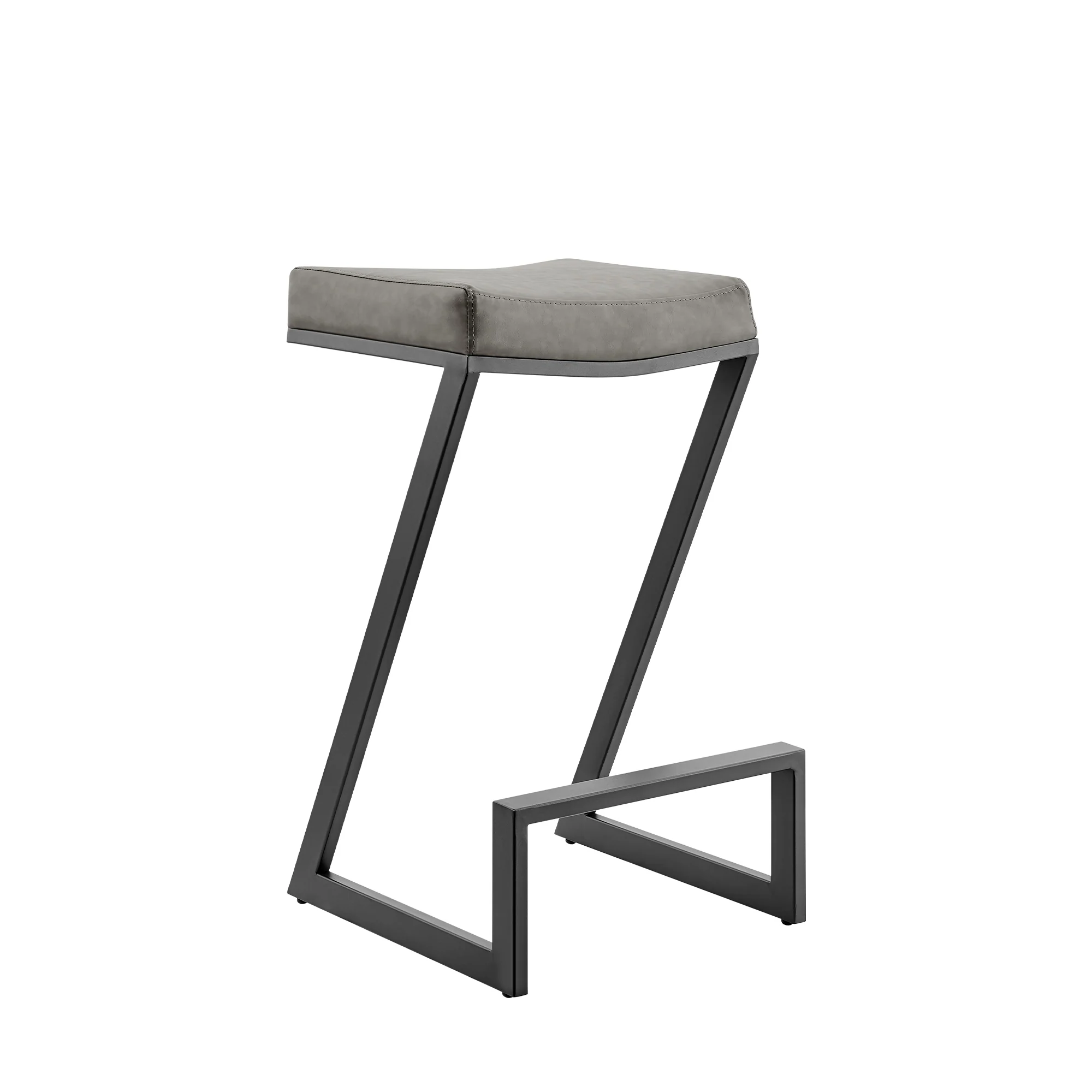 Atlantis 30" Backless Bar Stool with Matte Black Iron and Vintage Gray Faux Leather By Armen Living - Image 2