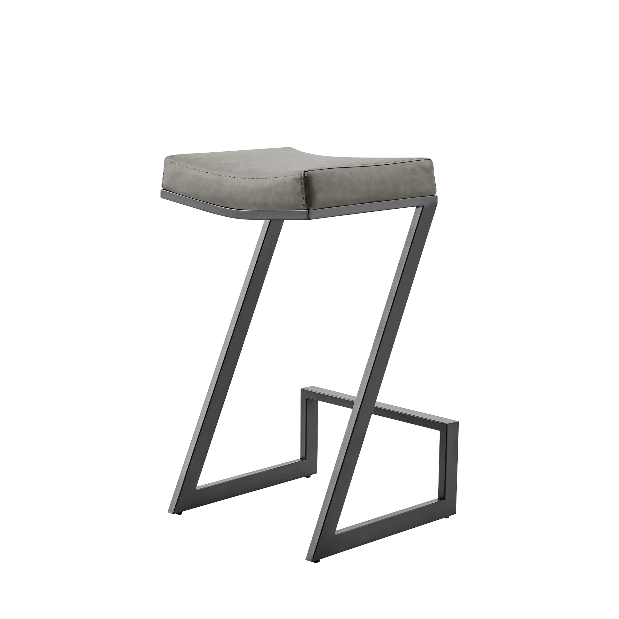 Atlantis 30" Backless Bar Stool with Matte Black Iron and Vintage Gray Faux Leather By Armen Living - Image 4