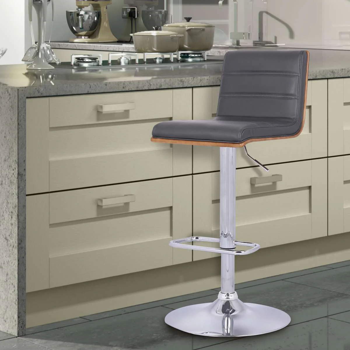 Aubrey Adjustable Height Swivel Bar Stool with Walnut Wood By Armen Living - Image 13