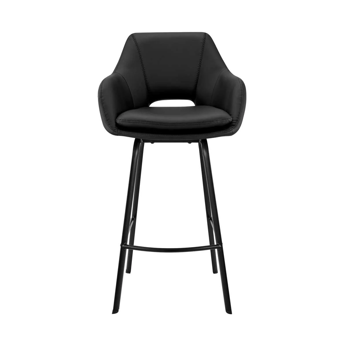 Aura Black Faux Leather and Black Metal Swivel 26" Counter Stool By Armen Living - Image 2