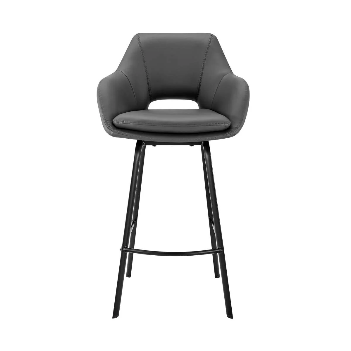 Aura Gray Faux Leather and Black Metal Swivel 30" Bar Stool By Armen Living - Image 2