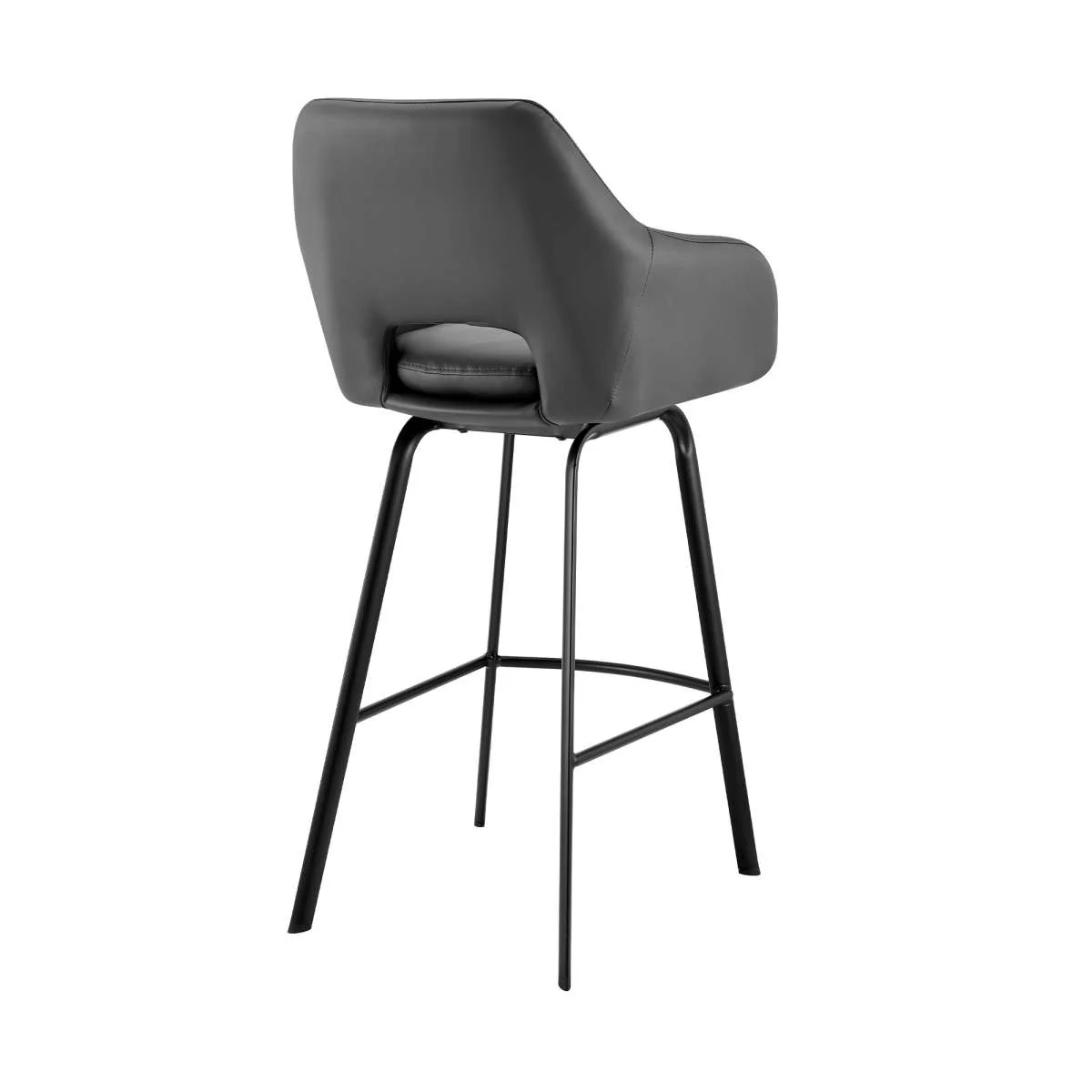 Aura Gray Faux Leather and Black Metal Swivel 30" Bar Stool By Armen Living - Image 3