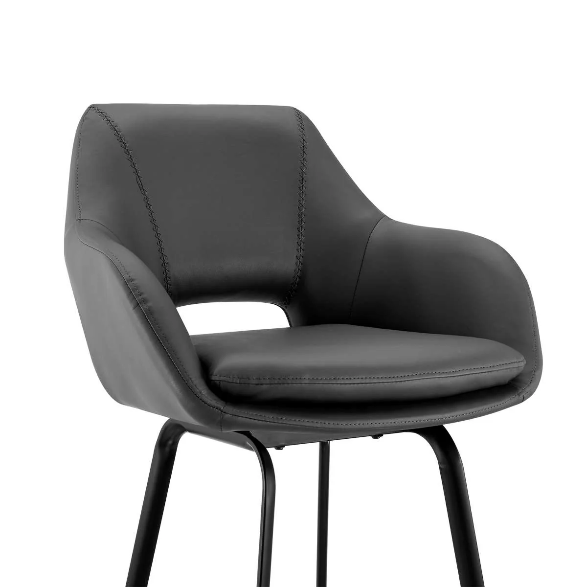 Aura Gray Faux Leather and Black Metal Swivel 30" Bar Stool By Armen Living - Image 5
