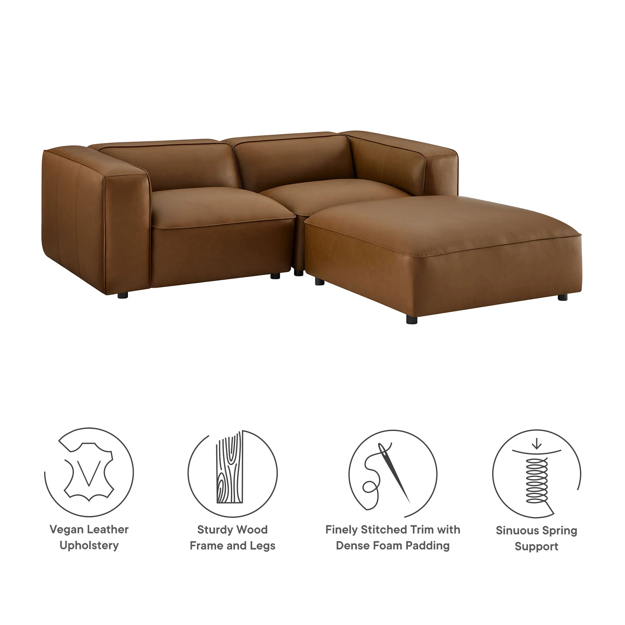Auren 3-Piece Upholstered Vegan Leather Modular Loveseat with Ottoman by Modway - Image 13