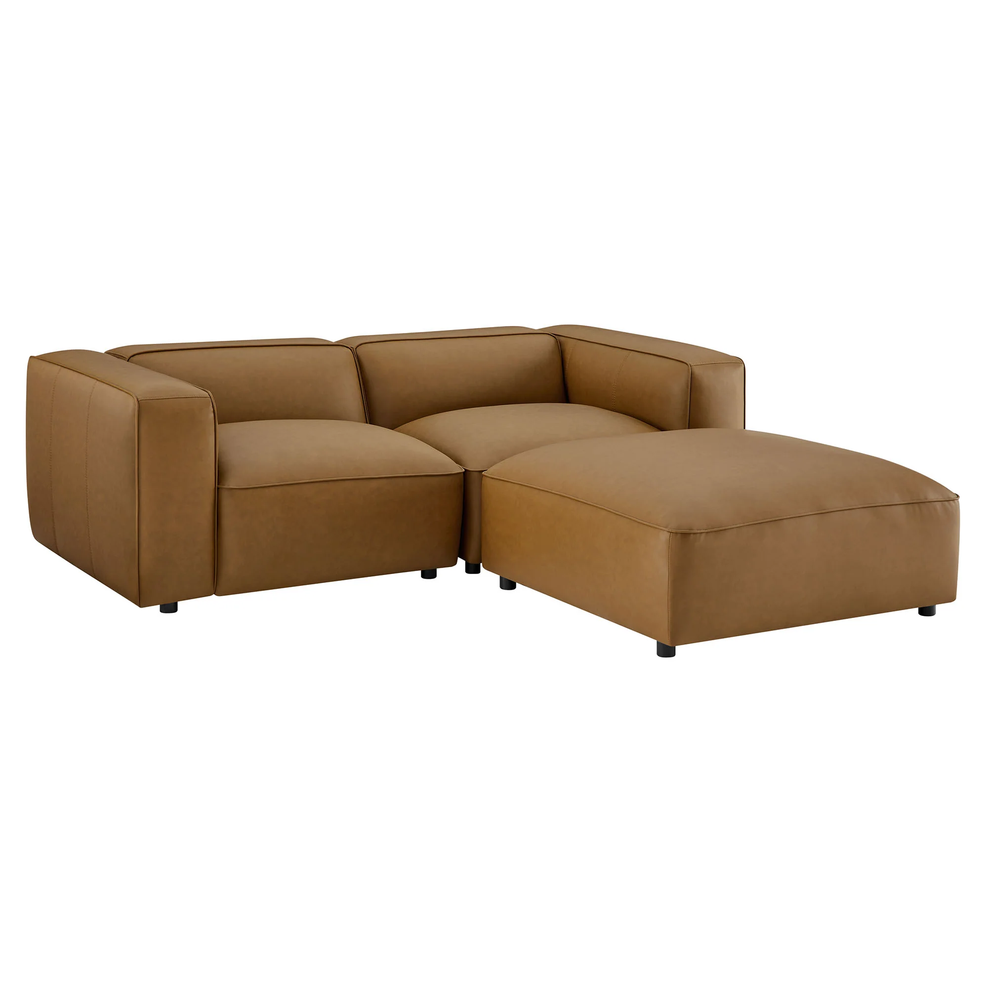 Auren 3-Piece Upholstered Vegan Leather Modular Loveseat with Ottoman by Modway - Image 2