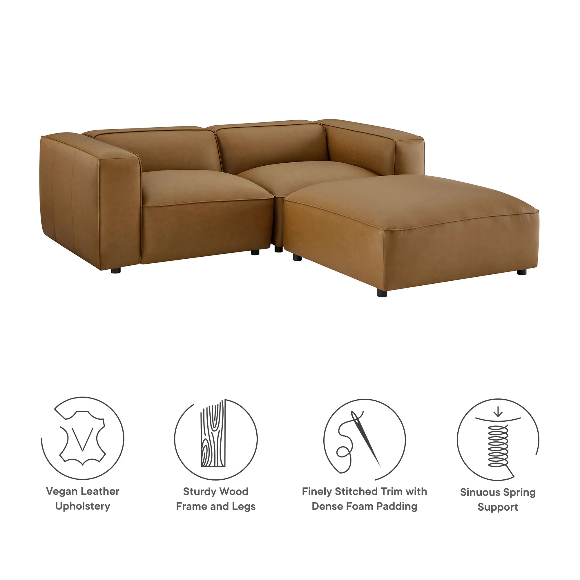 Auren 3-Piece Upholstered Vegan Leather Modular Loveseat with Ottoman by Modway - Image 5