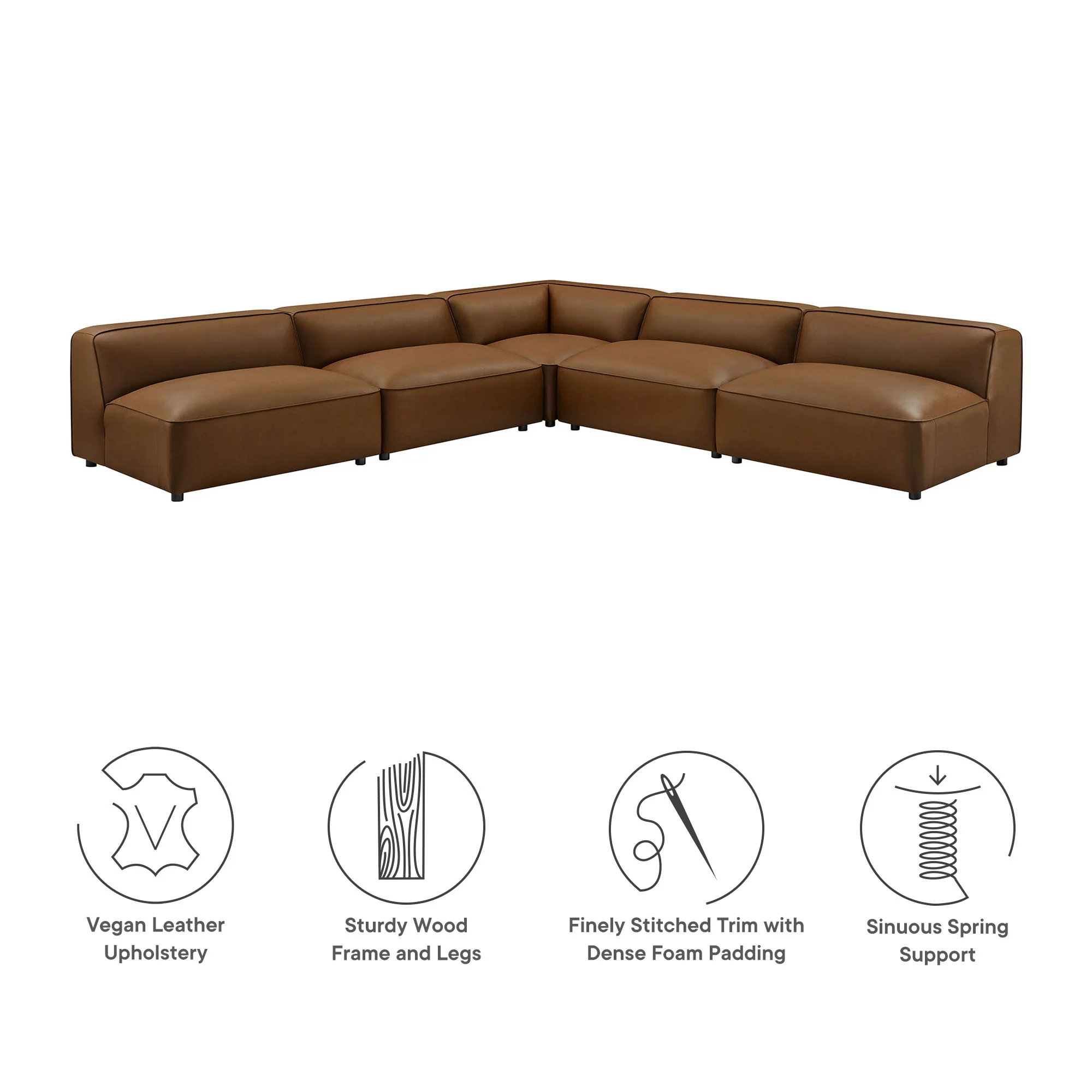 Auren 5-Piece Upholstered Armless L-Shaped Vegan Leather Modular Sofa by Modway - Image 12