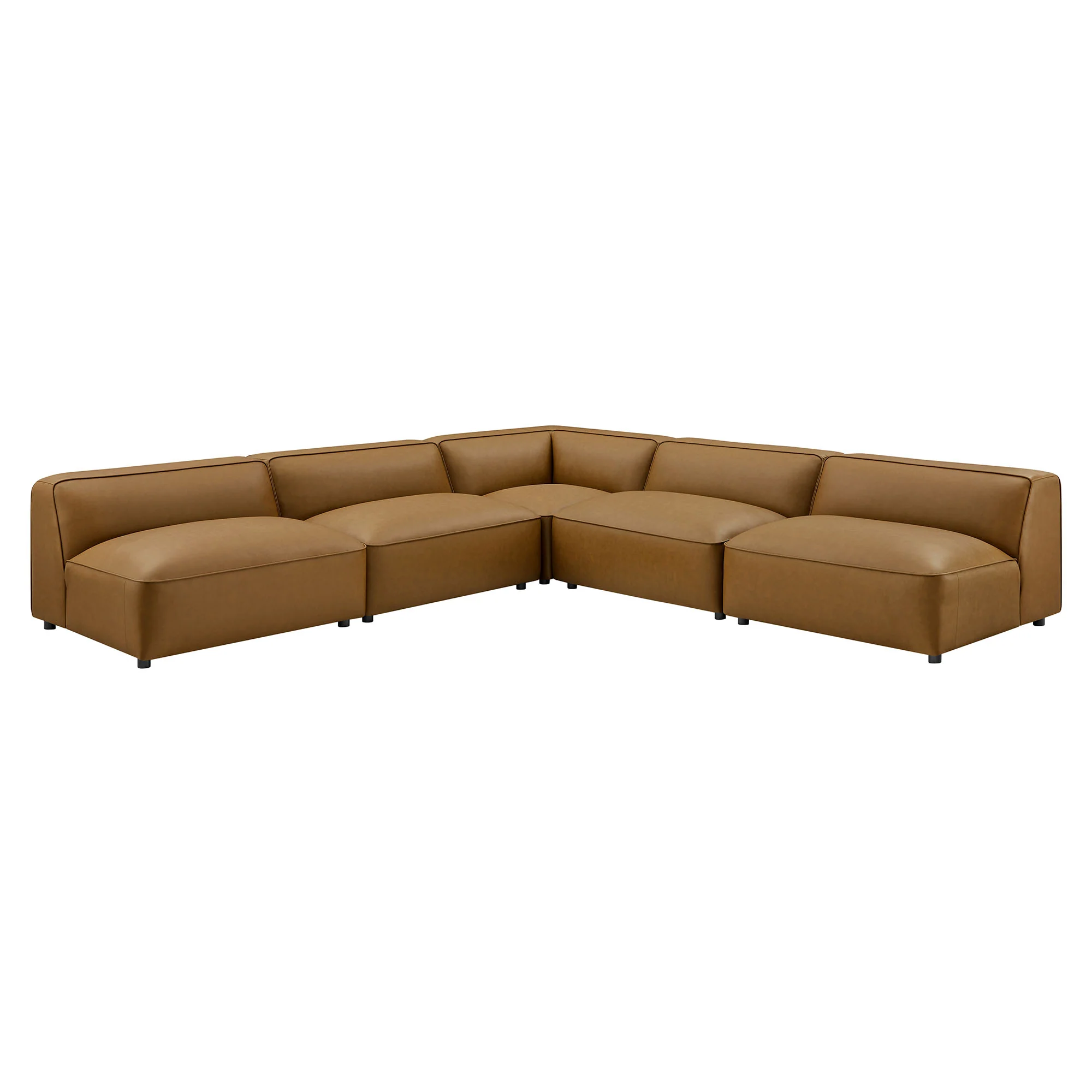 Auren 5-Piece Upholstered Armless L-Shaped Vegan Leather Modular Sofa by Modway - Image 2