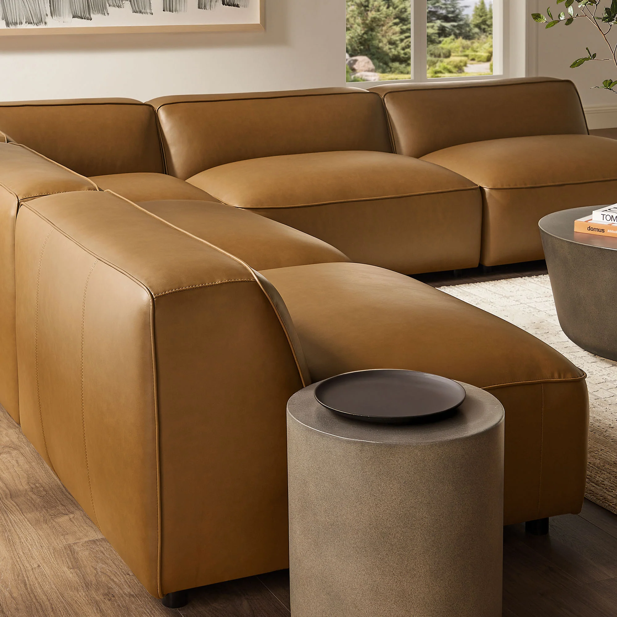 Auren 5-Piece Upholstered Armless L-Shaped Vegan Leather Modular Sofa by Modway - Image 4