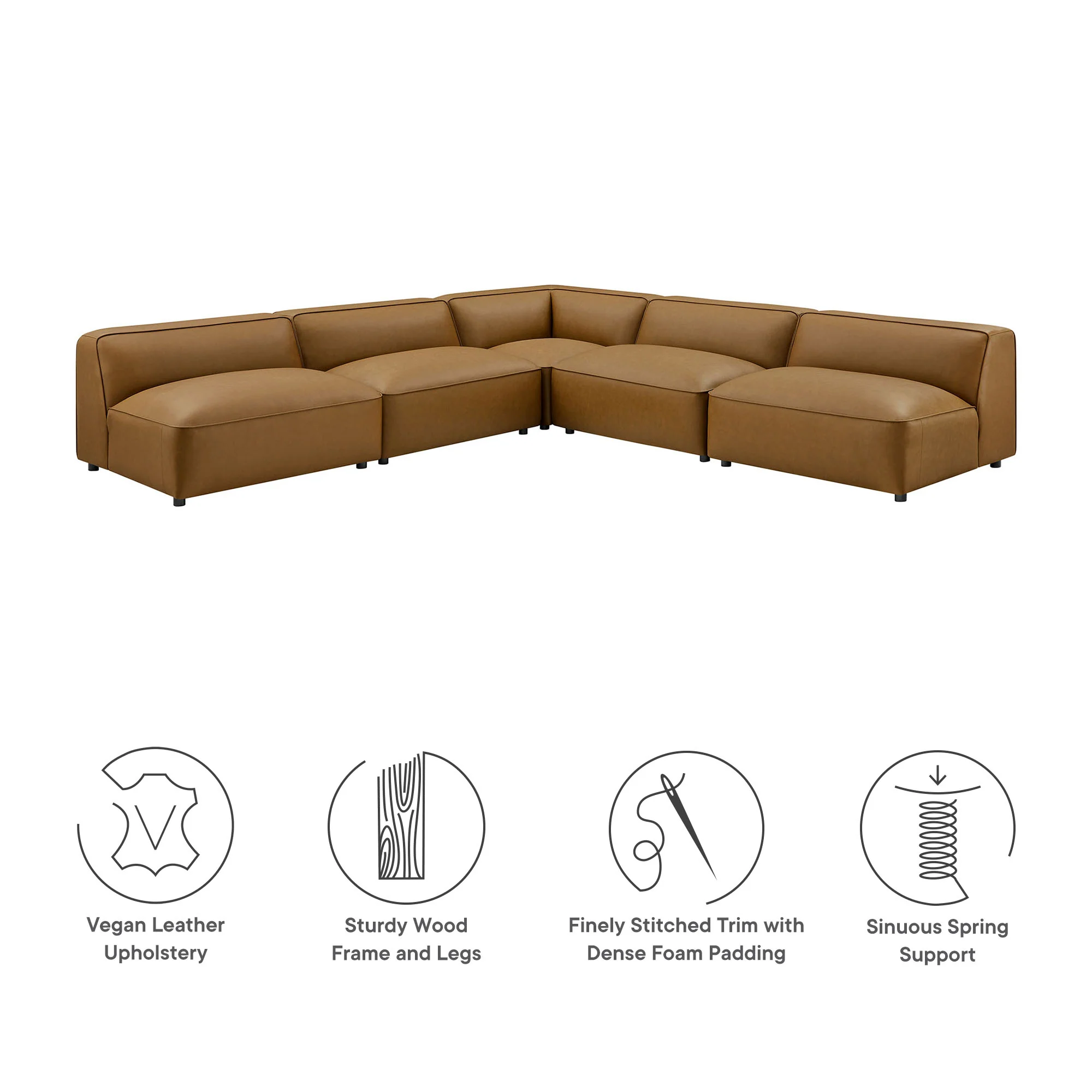Auren 5-Piece Upholstered Armless L-Shaped Vegan Leather Modular Sofa by Modway - Image 5