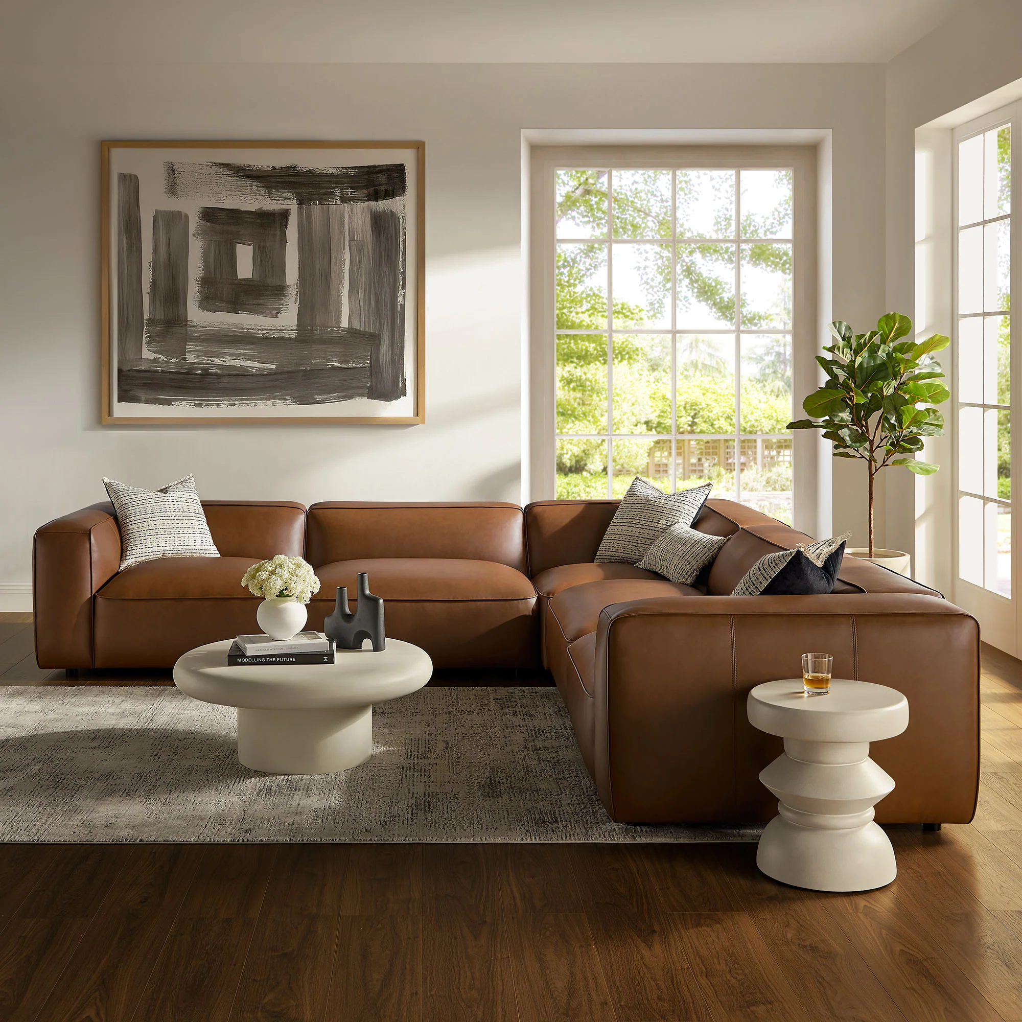 Auren 5-Piece Upholstered Vegan Leather Modular L-Shaped Sofa by Modway - Image 13