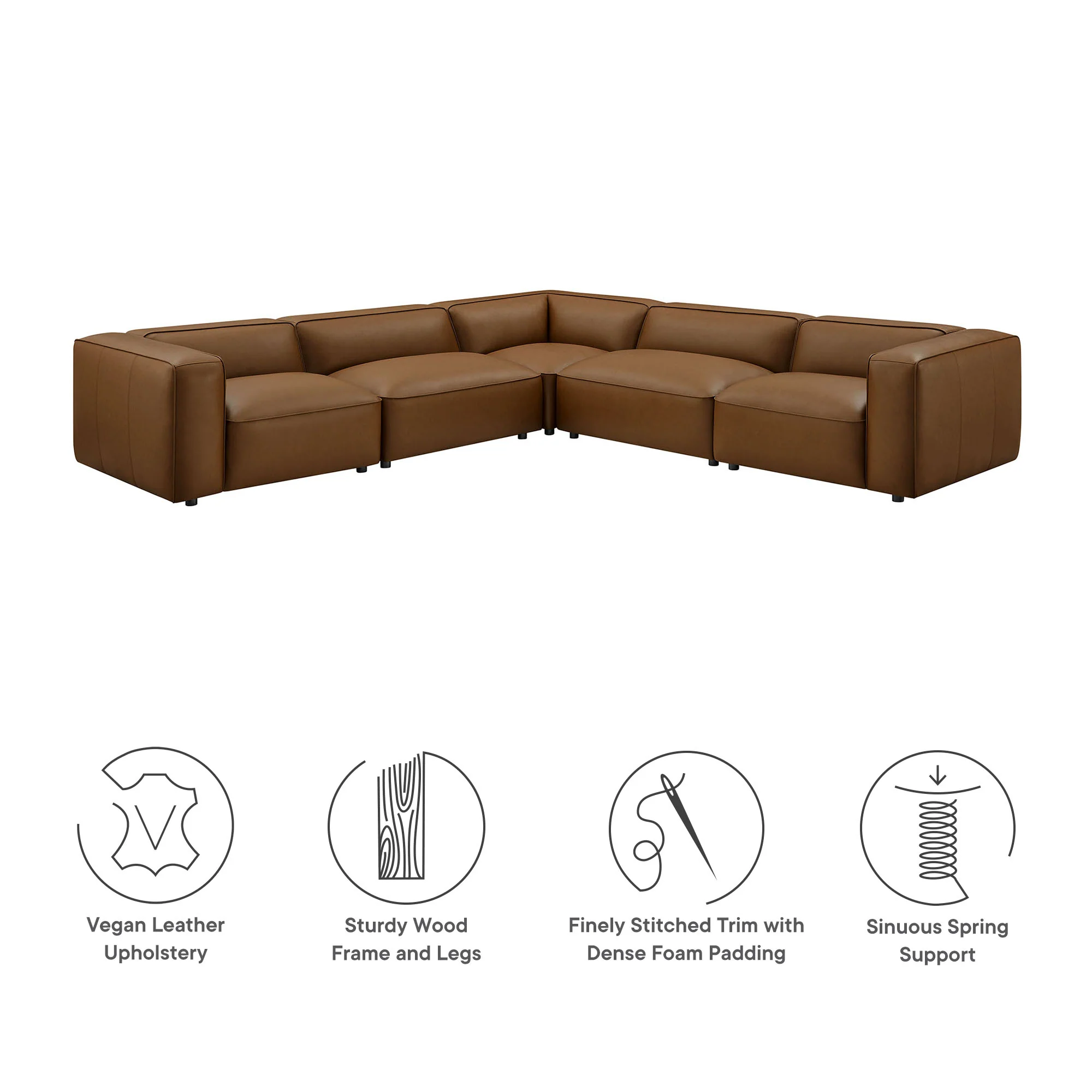 Auren 5-Piece Upholstered Vegan Leather Modular L-Shaped Sofa by Modway - Image 14